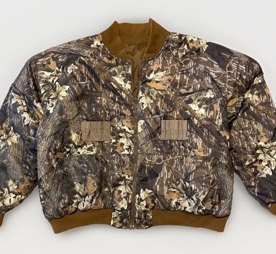 VTG Men’s Columbia Camouflage Bomber Jacket Mossy Oak Reversible Hunting - 3XL