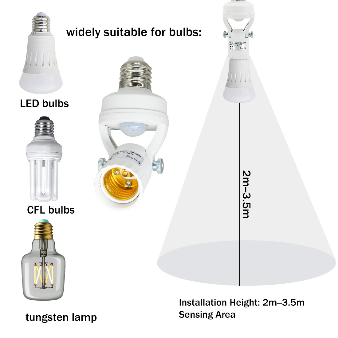 PIR Motion Sensor Light Socket - 180 Degree Rotatable E26/27 Smart Screw Bulb