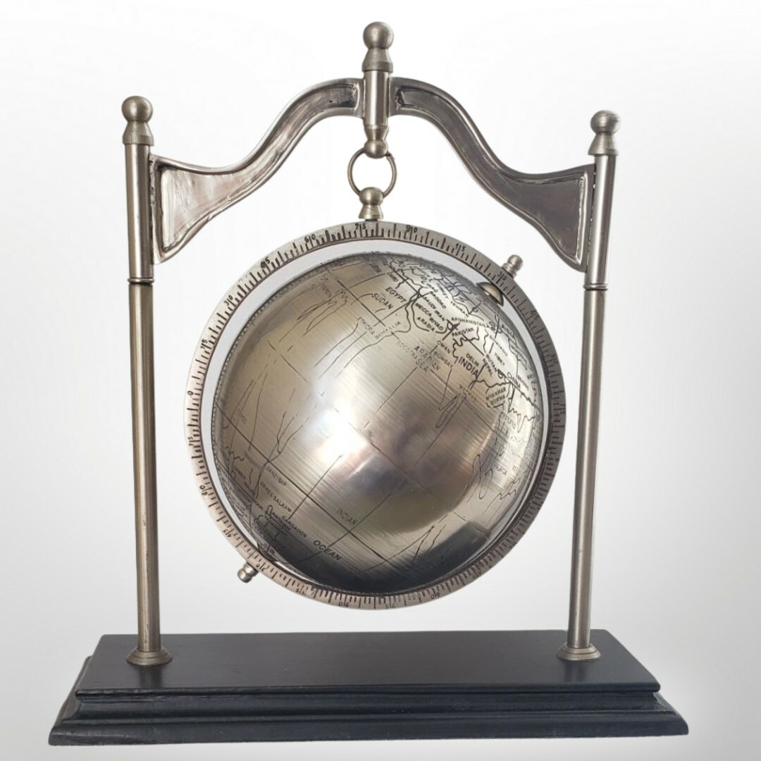 Desktop World Globe Silver/Black 6.5" on Stand