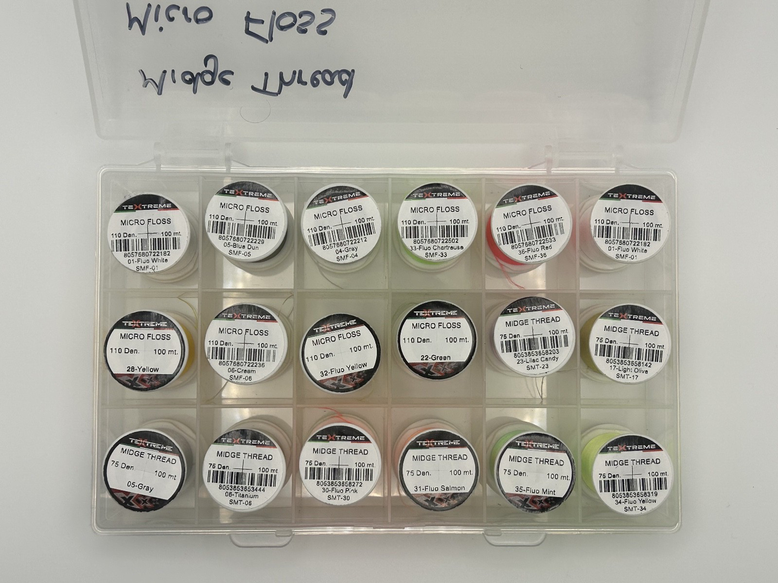 18 spools of Textreme Midge Thread and Micro Floss