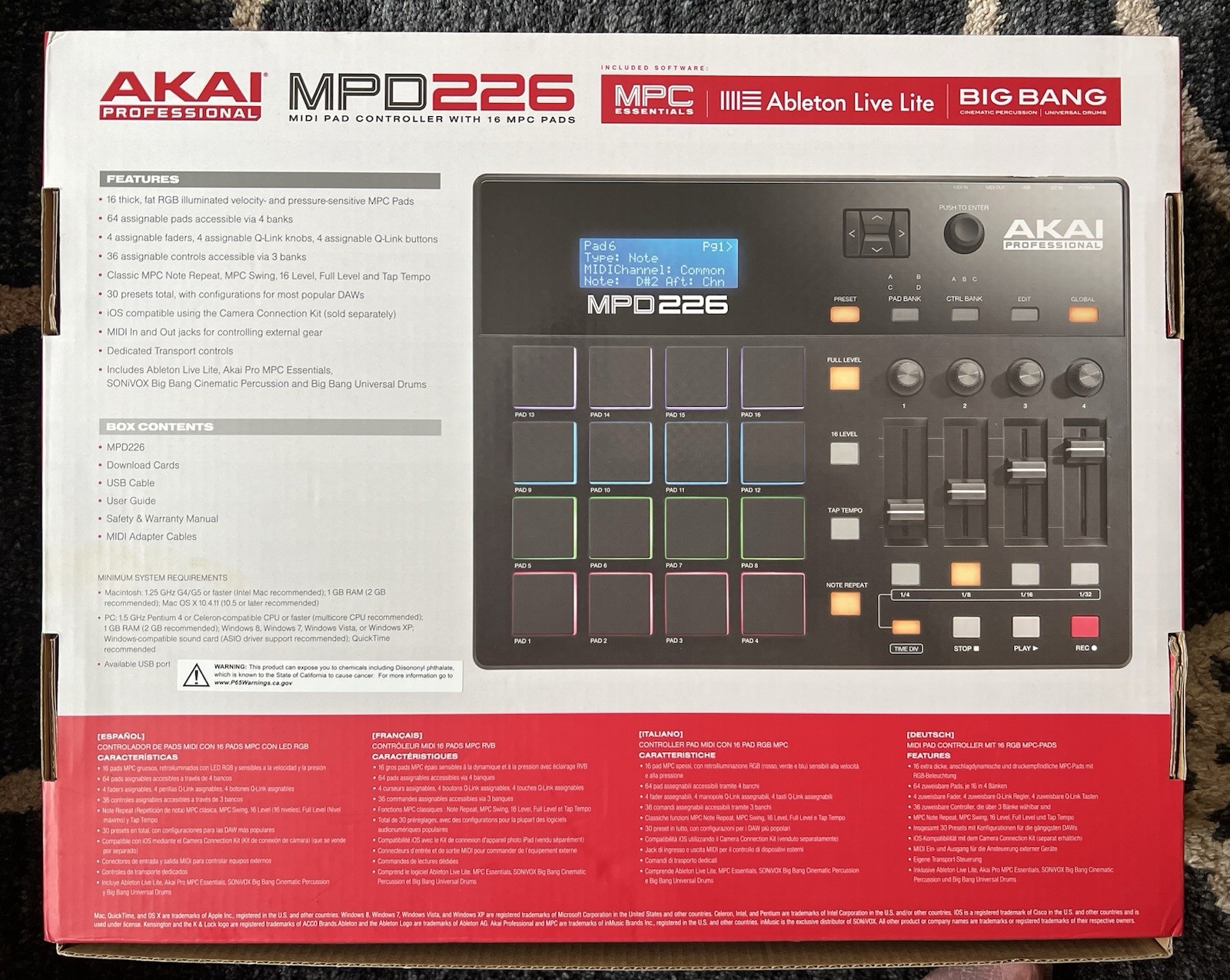 AKAI PROFESSIONAL MPD 226 MMINI PAD MIDI CONTROLLER GREAT CONDITION IN BOX!!!