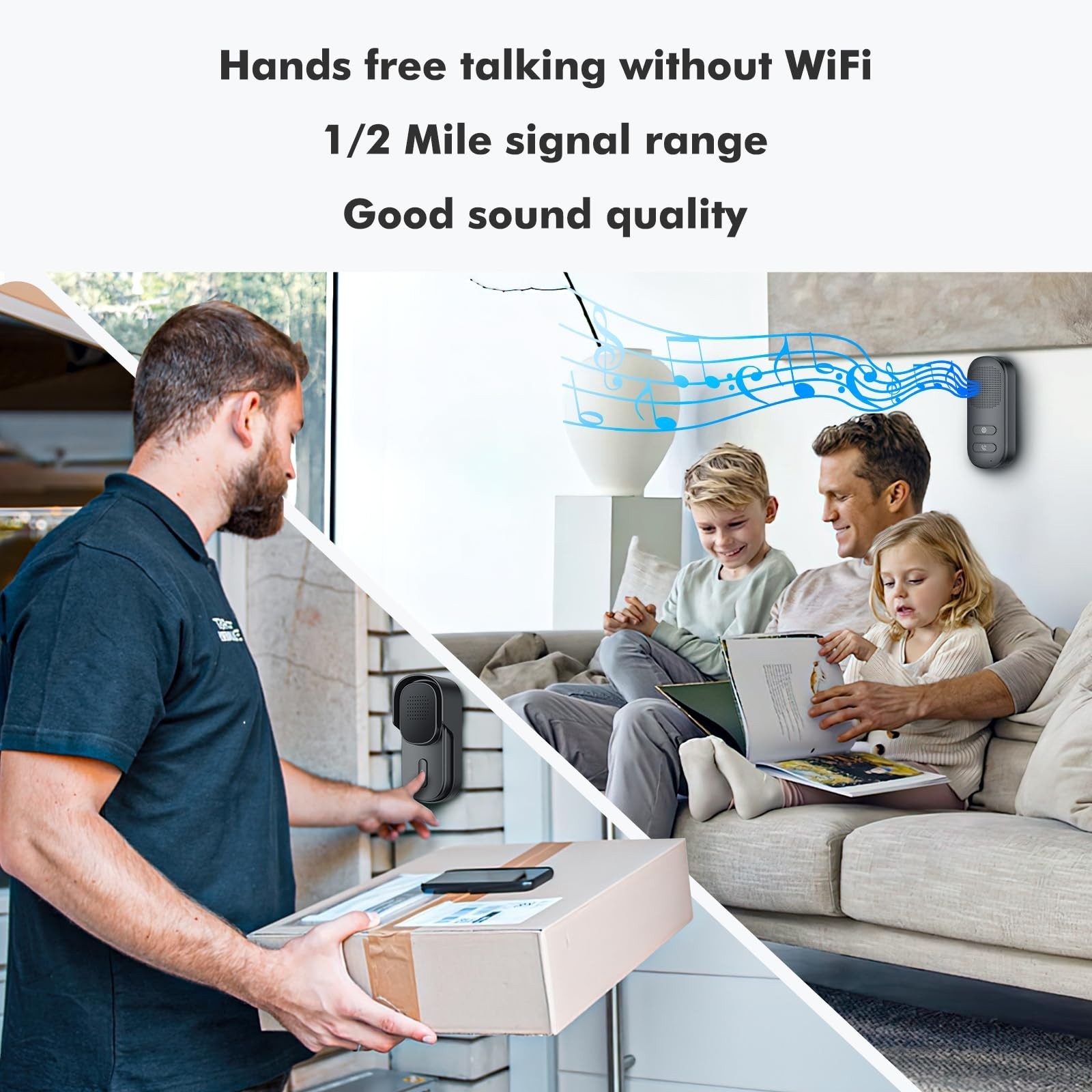 Hands Free Wireless Intercom Doorbell for Home Classroom, Wuloo Two-Way