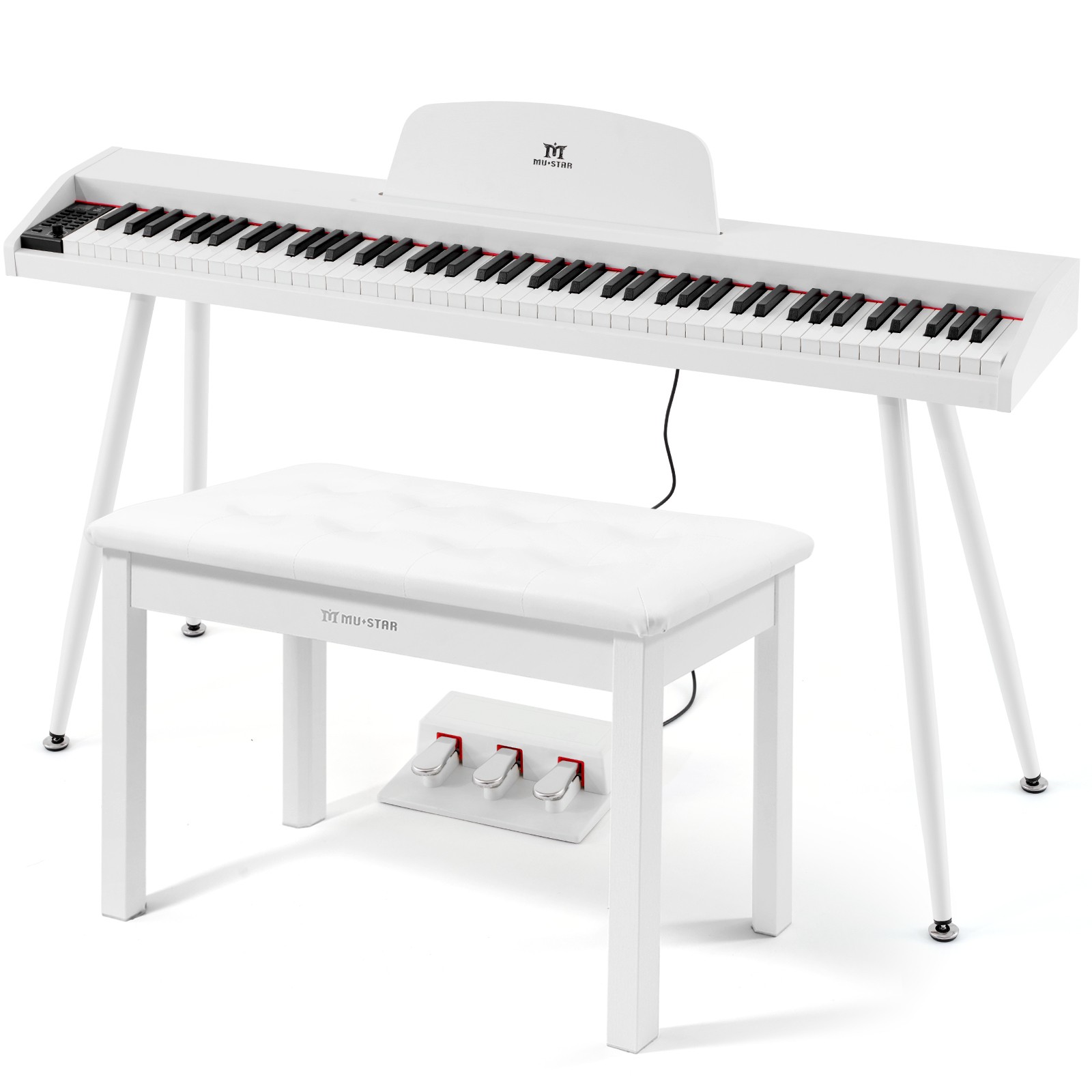 White 88Key Electric Digital Piano Semi Weighted,3 Pedals,USB/MIDI,Storage Stool