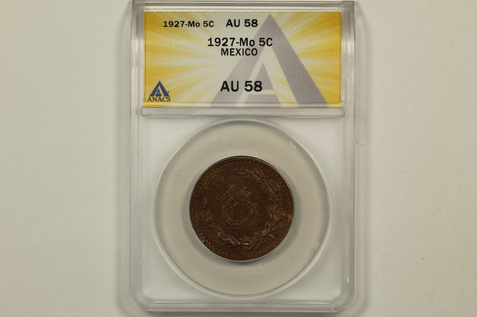 1927 Mexico 5 Centavos ANACS AU58