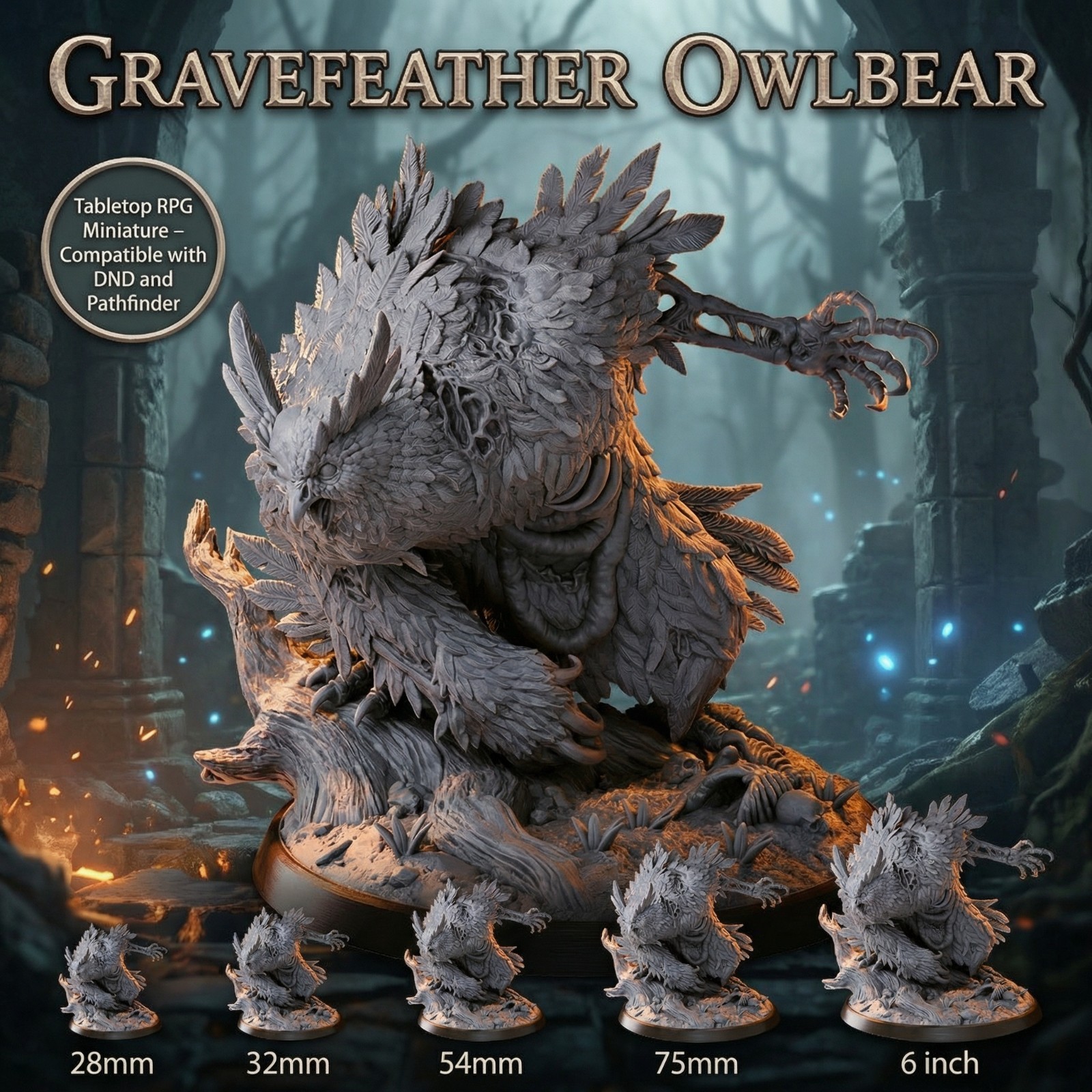 Owlbear Miniature 32mm 75mm 6in Resin Monster RPG Figure DnD Pathfinder Beast Cr