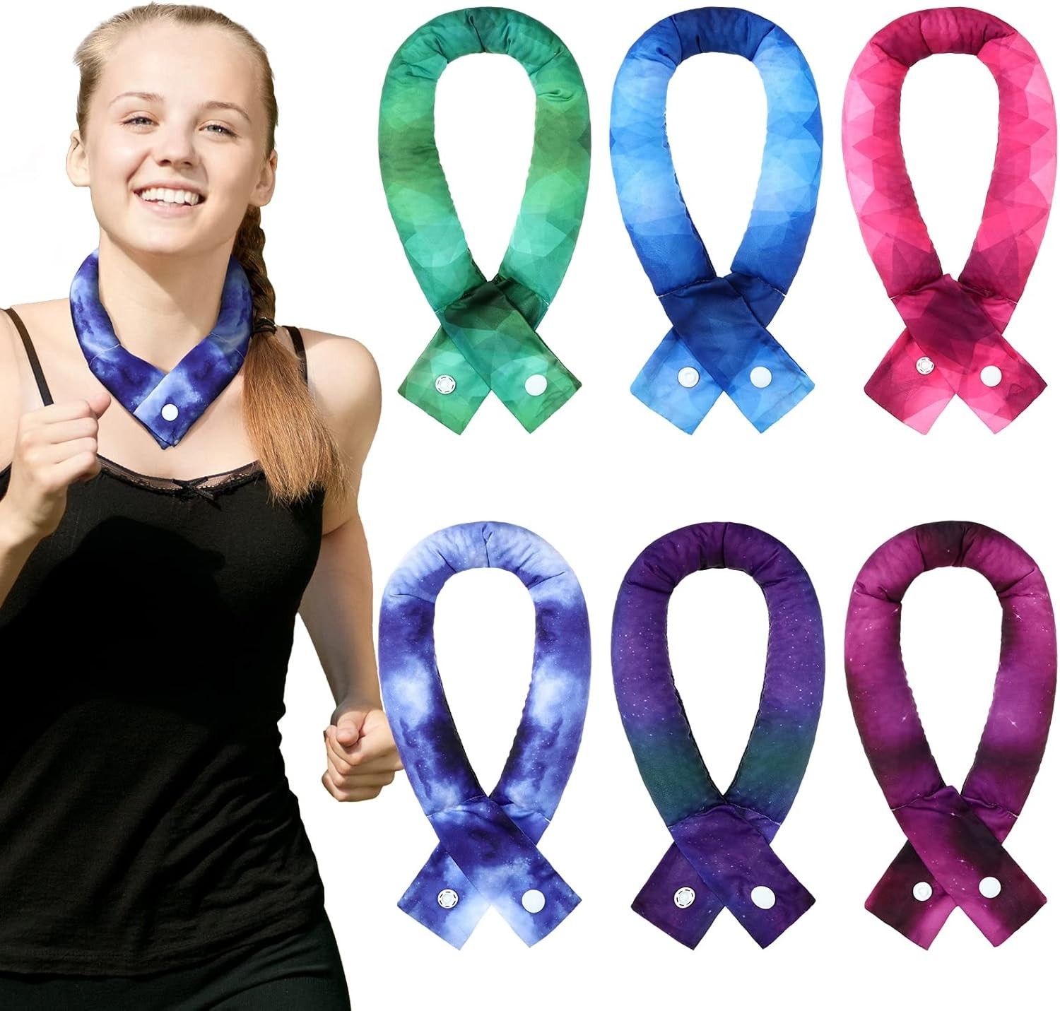 6 Pieces Cooling Neck Wraps Cooling Bandana Neck Cooler Ice Cooler Scarf for Wom