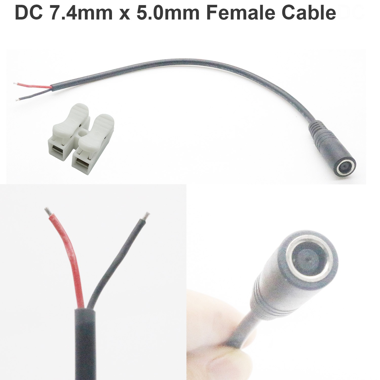 DC Power Jack Cable 7.4mm x 5.0mm Female Socket to 18AWG 30cm Tinned Bare Wire