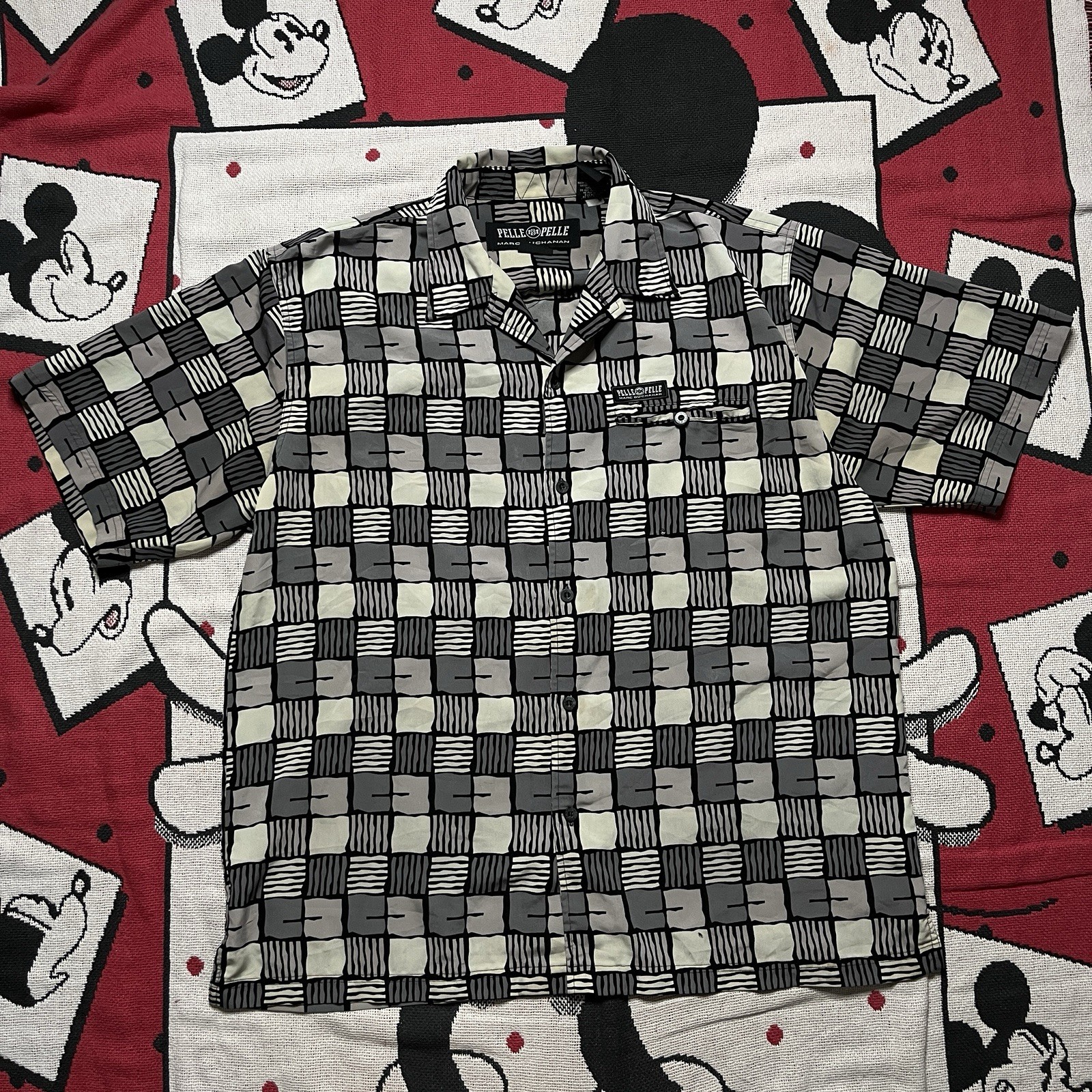 Vintage Y2K Pelle Pelle Black White Hip Hop Short Sleeve Shirt Large