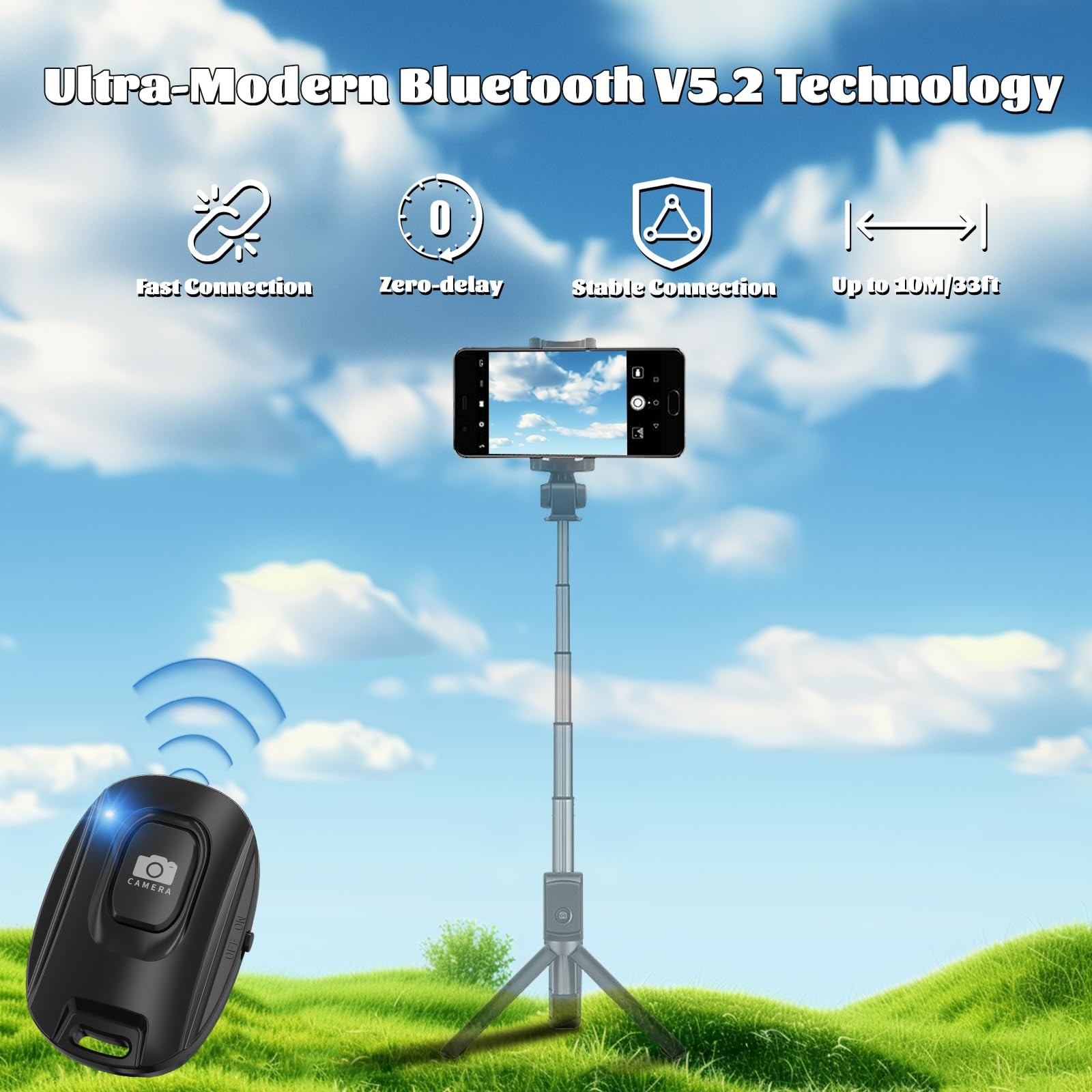 Rechargeable Wireles Camera Remote Bluetoth Selfi Shutter iPhone Android w/Strap