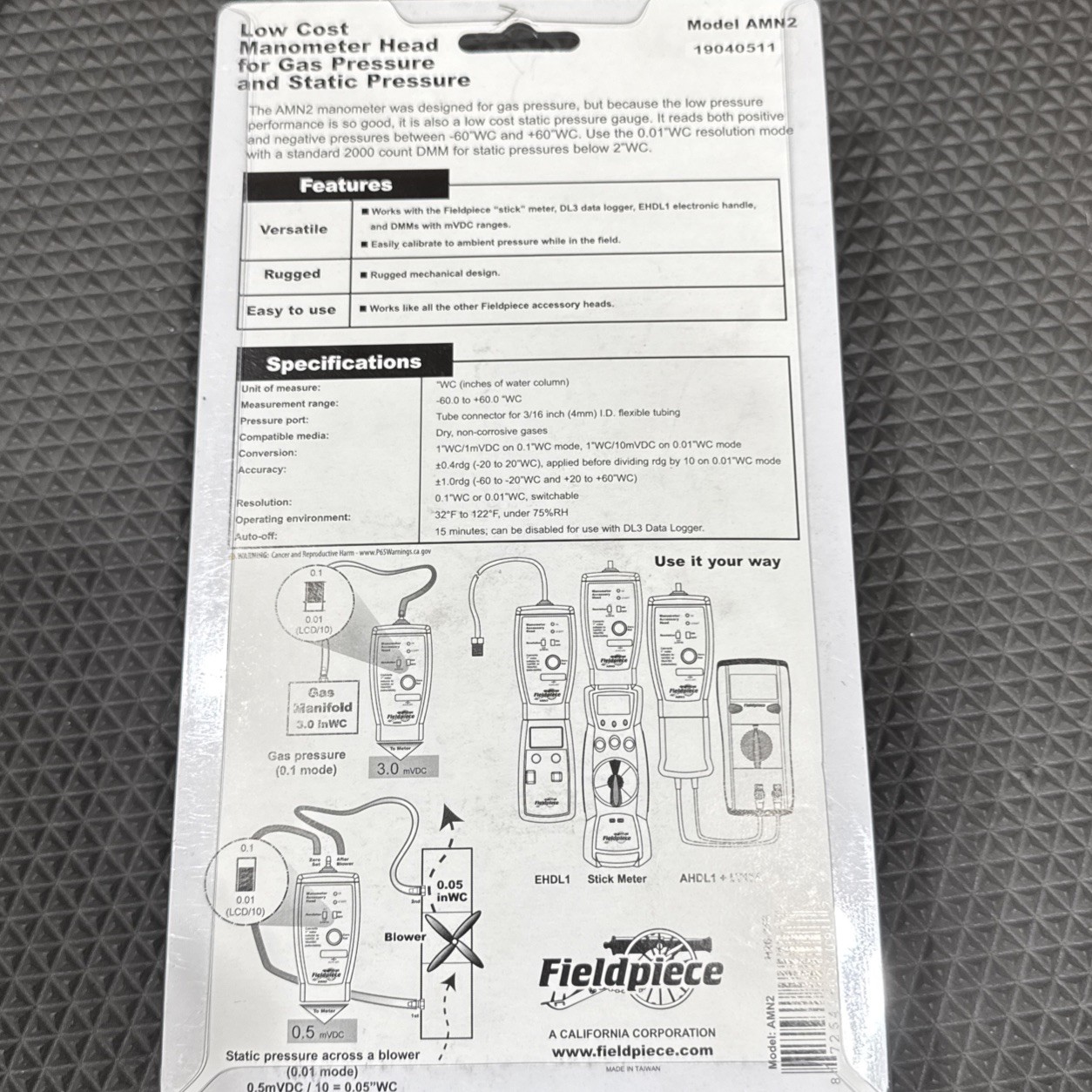 Fieldpiece AMN2 HVAC Modular Manometer Accessory Head NEW