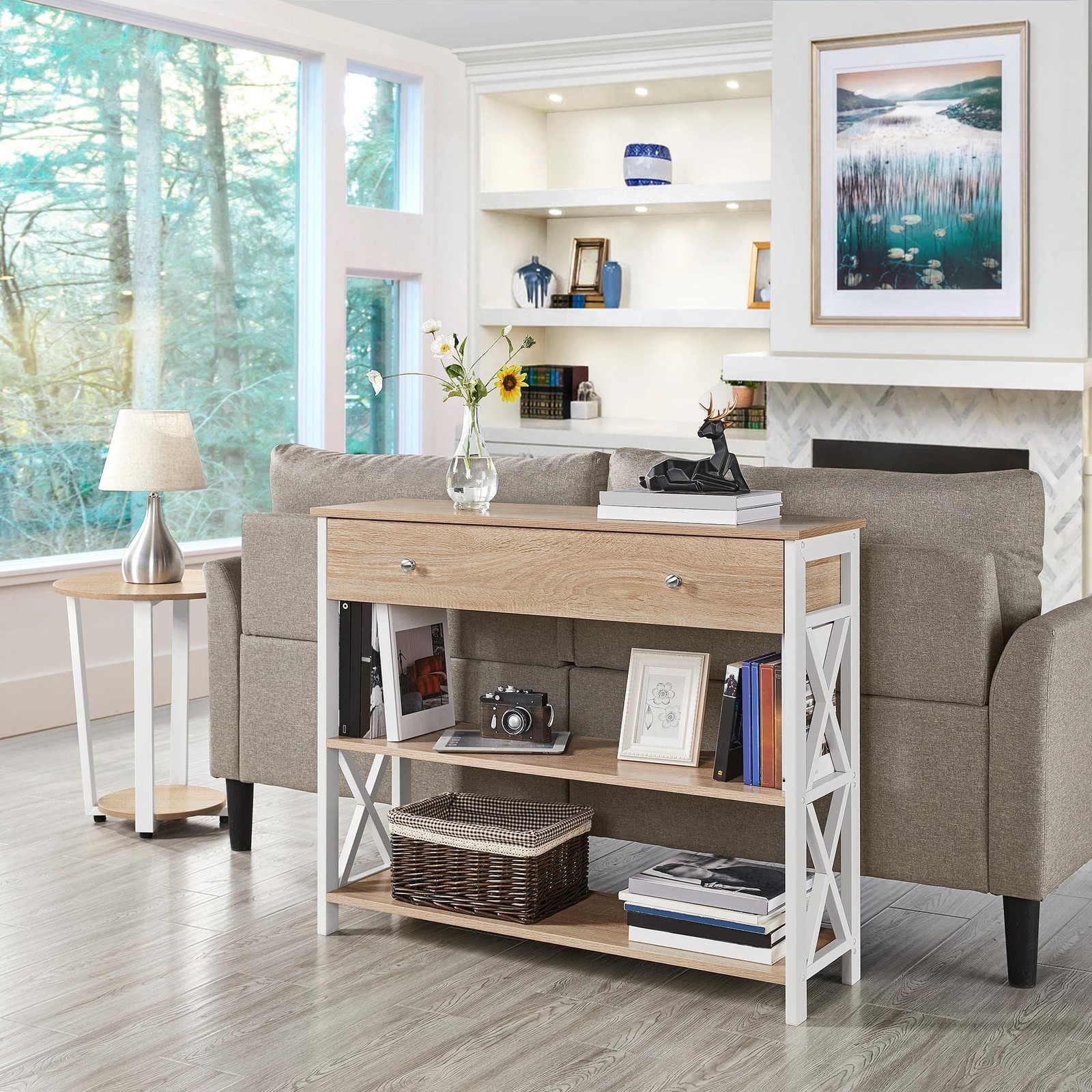 Sofa Console Table with 1 Drawer & 2 Open Storage, 3-Tier Hallway Table w/Drawer