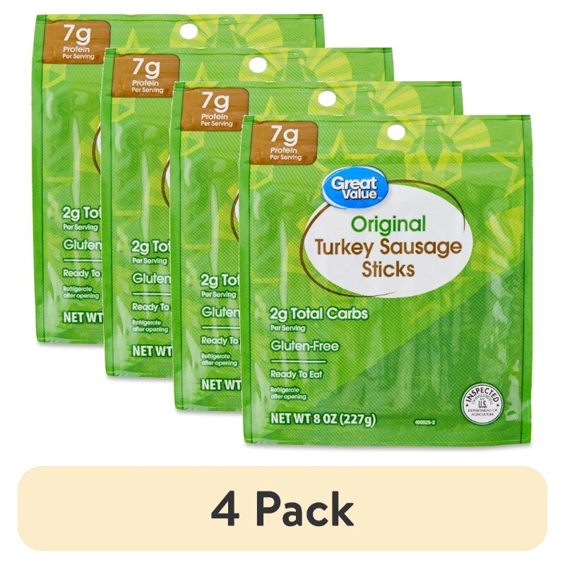 (4 pack) Great Value Original Turkey Sausage Sticks Resealable Plastic Package