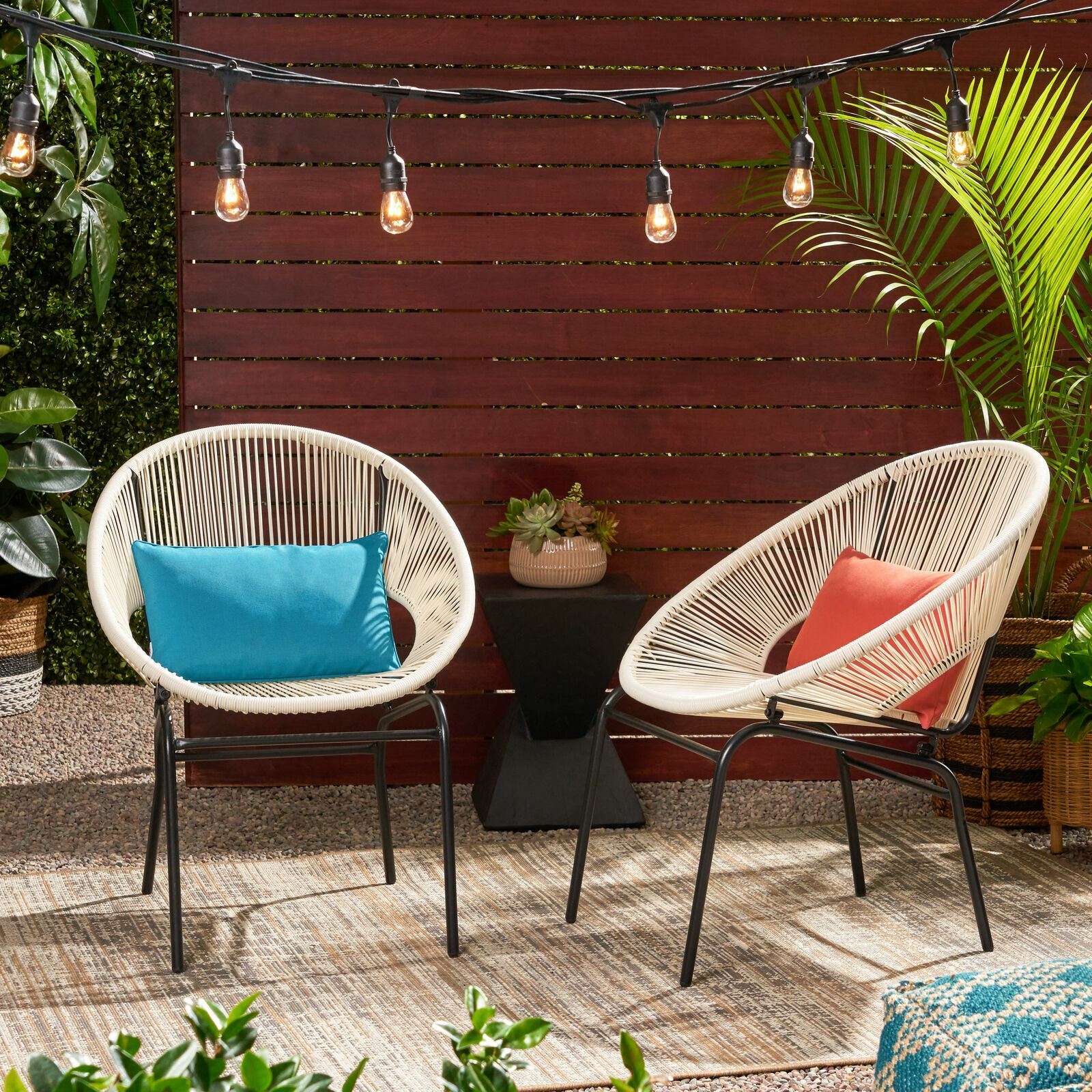 Modesty Outdoor Modern Faux Rattan Club Chair (Set of 2)