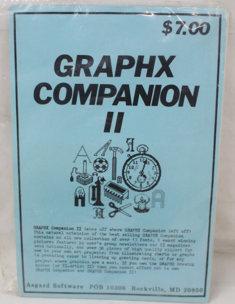 Vintage Asgard Software Sealed Graphx Companion II TI-99/4A Texas Instrument