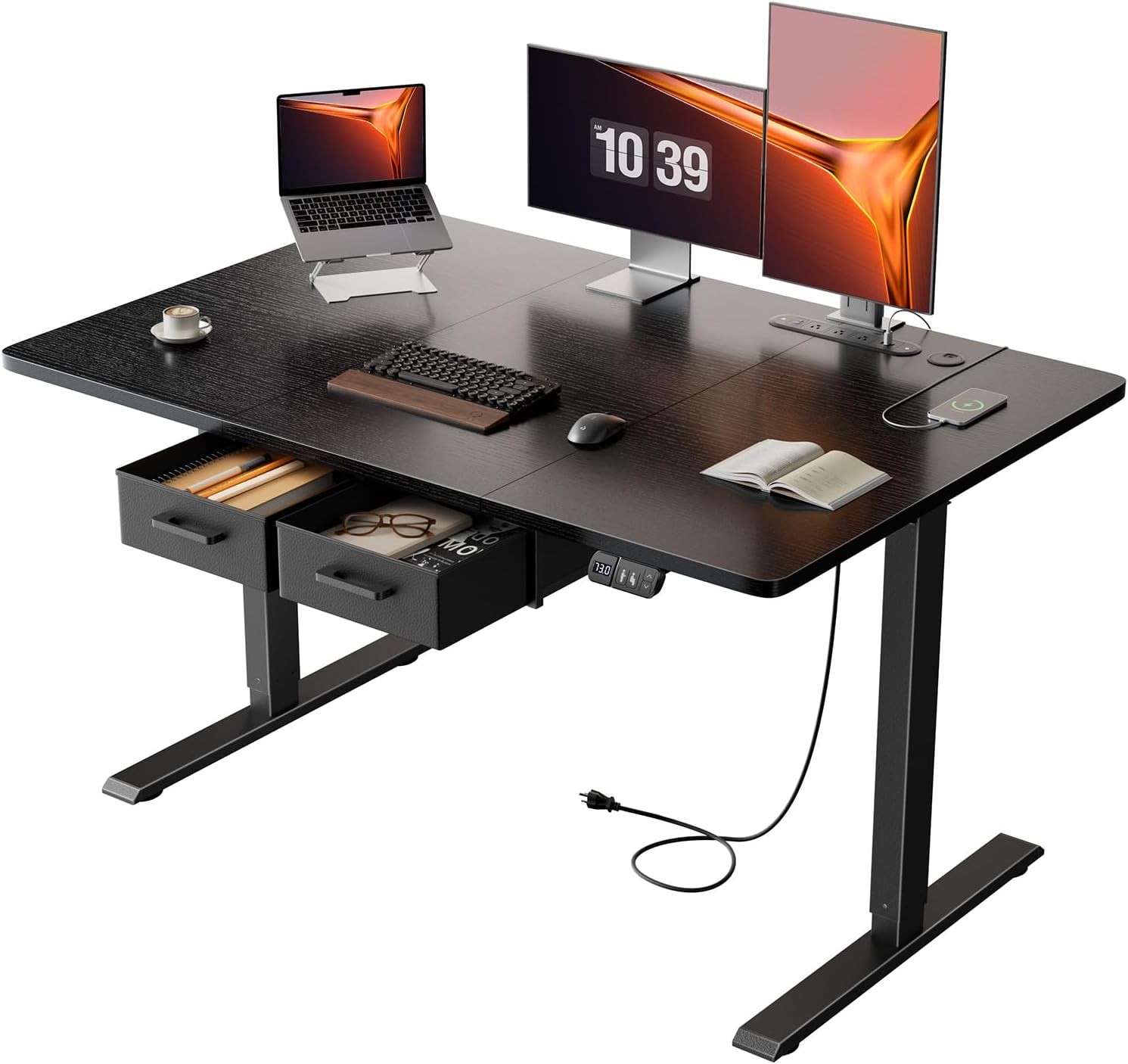 55 inch Standing Desk with 2 Drawers & Outlets, Computer Home Office Desk