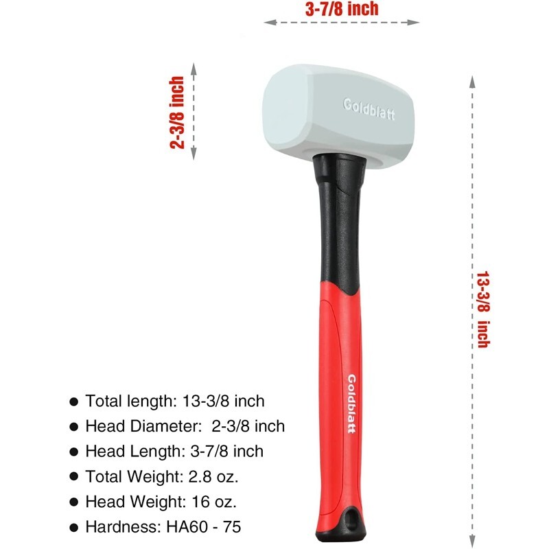 Goldblatt Rubber Mallet 16 oz with Solid Head & Soft-grip Handle Metal