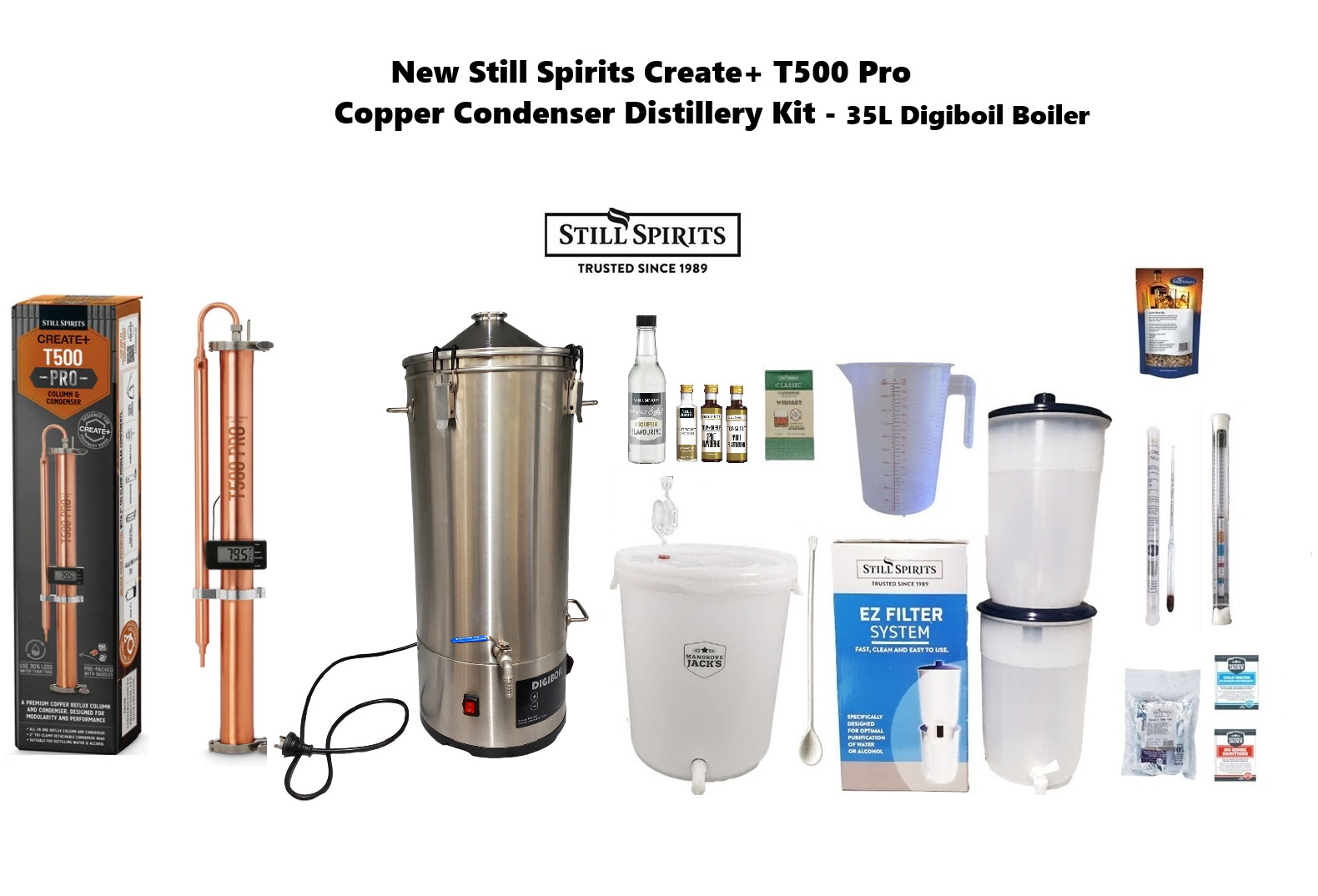 New Still Spirits Create+T500 Pro Copper Condenser Distillery Kit-35L Digi boil
