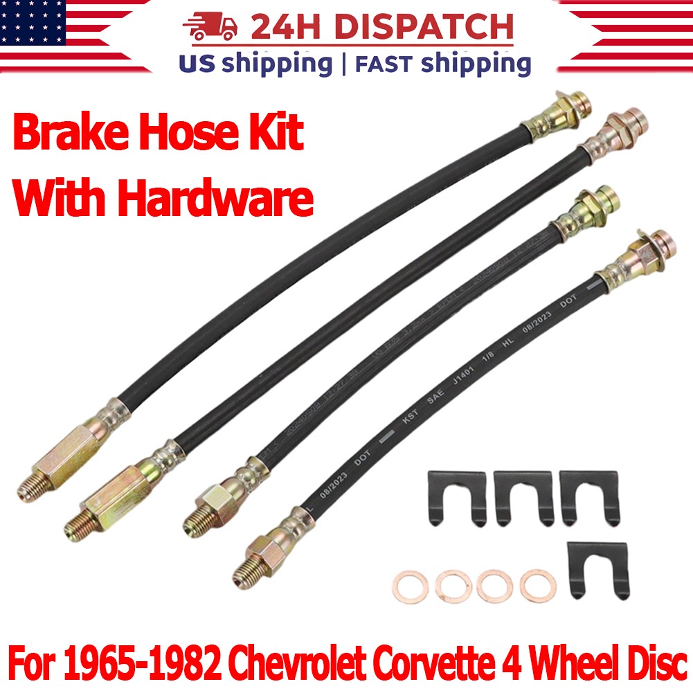 Rubber Brake Hose Kit With Hardware For 4 Wheel Disc 1965-82 Chevrolet Corvette