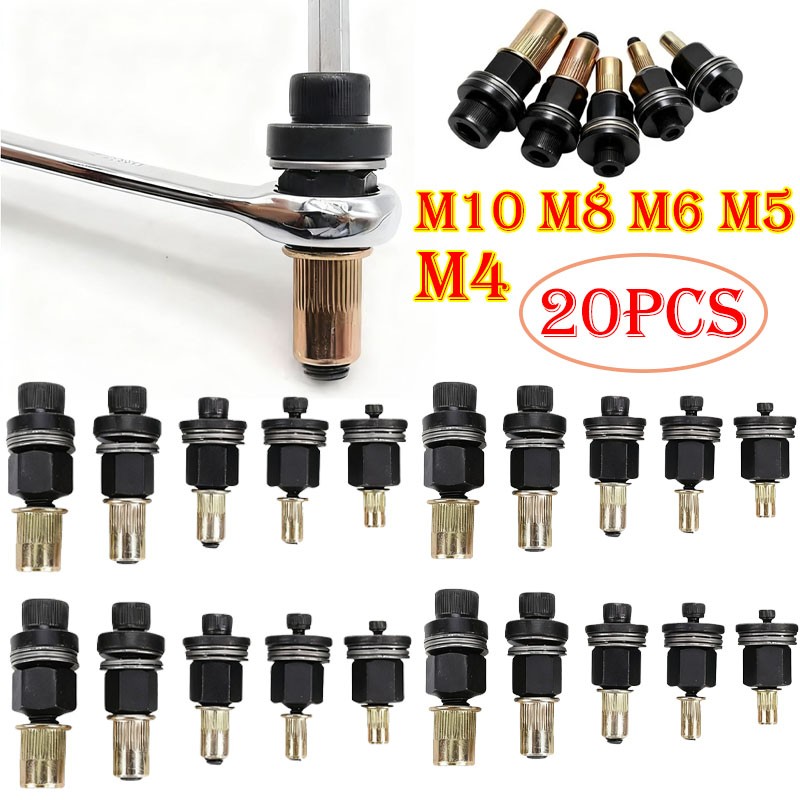 20x Manual Rivet Nut Tool Adapter Carbon Steel Flat Head Threaded Insert Nuts