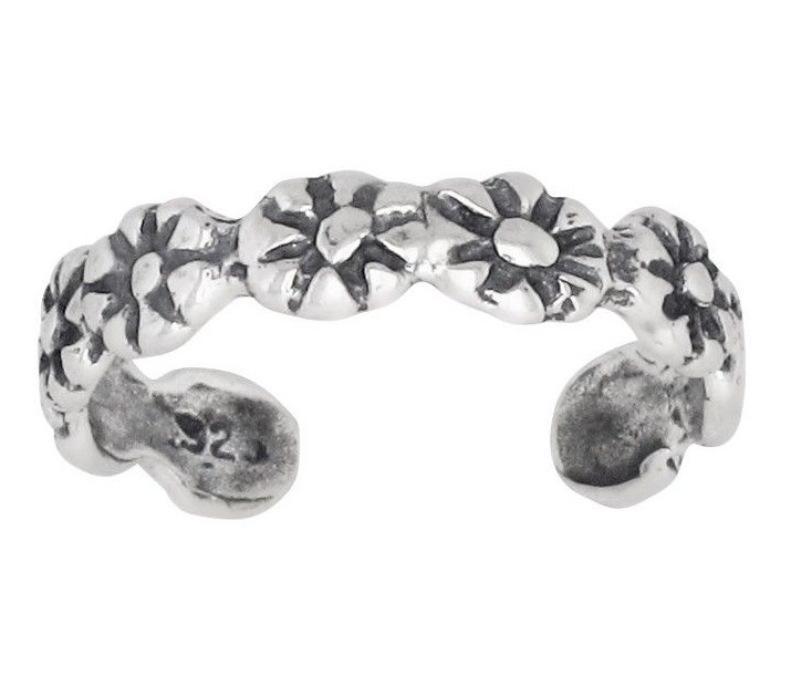 Sterling Silver Daisy Flower Patterned Toe Ring Adjustable Size | Made In USA
