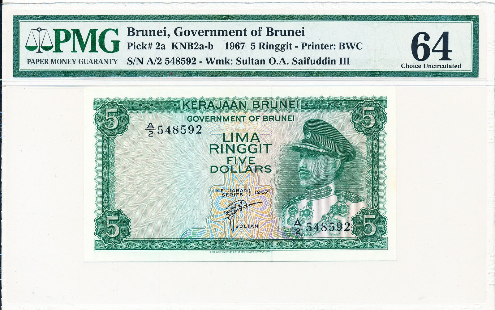 Government of Brunei Brunei 5 Ringgit 1967  PMG  64
