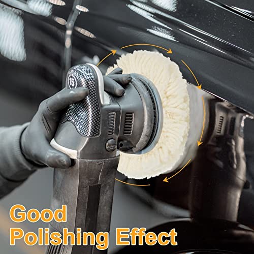 6 Pcs Wool Polishing Pad Hook Loop Buffing Pad for Drill Curved Edge 3 Inch