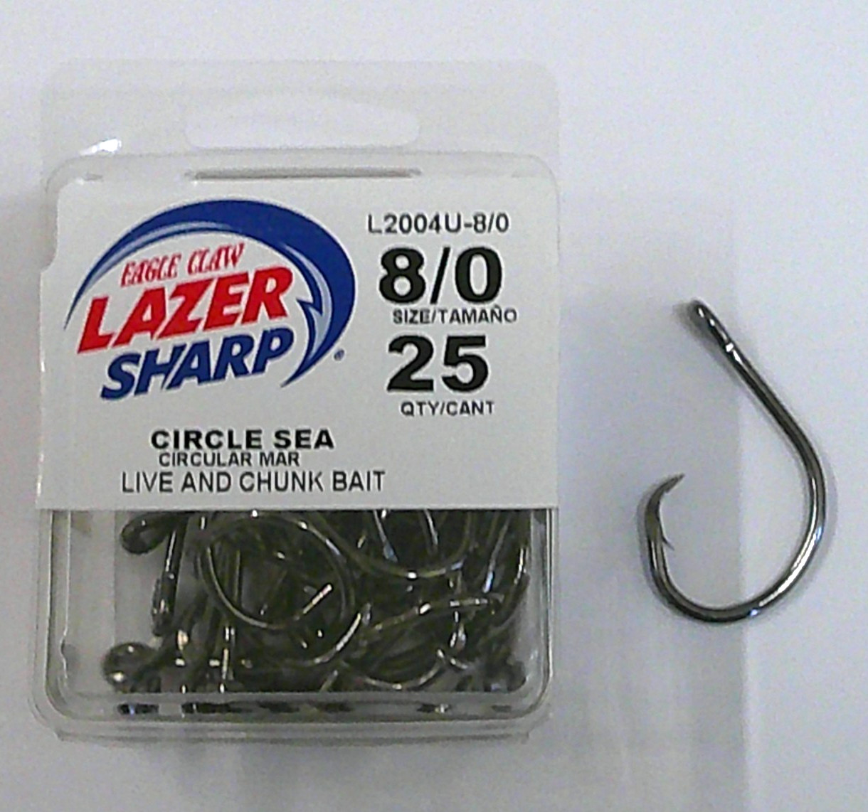 New 25 pk Eagle Claw Lazer Sharp Heavy Duty Fishing Circle Sea Hooks L2004U-8/0