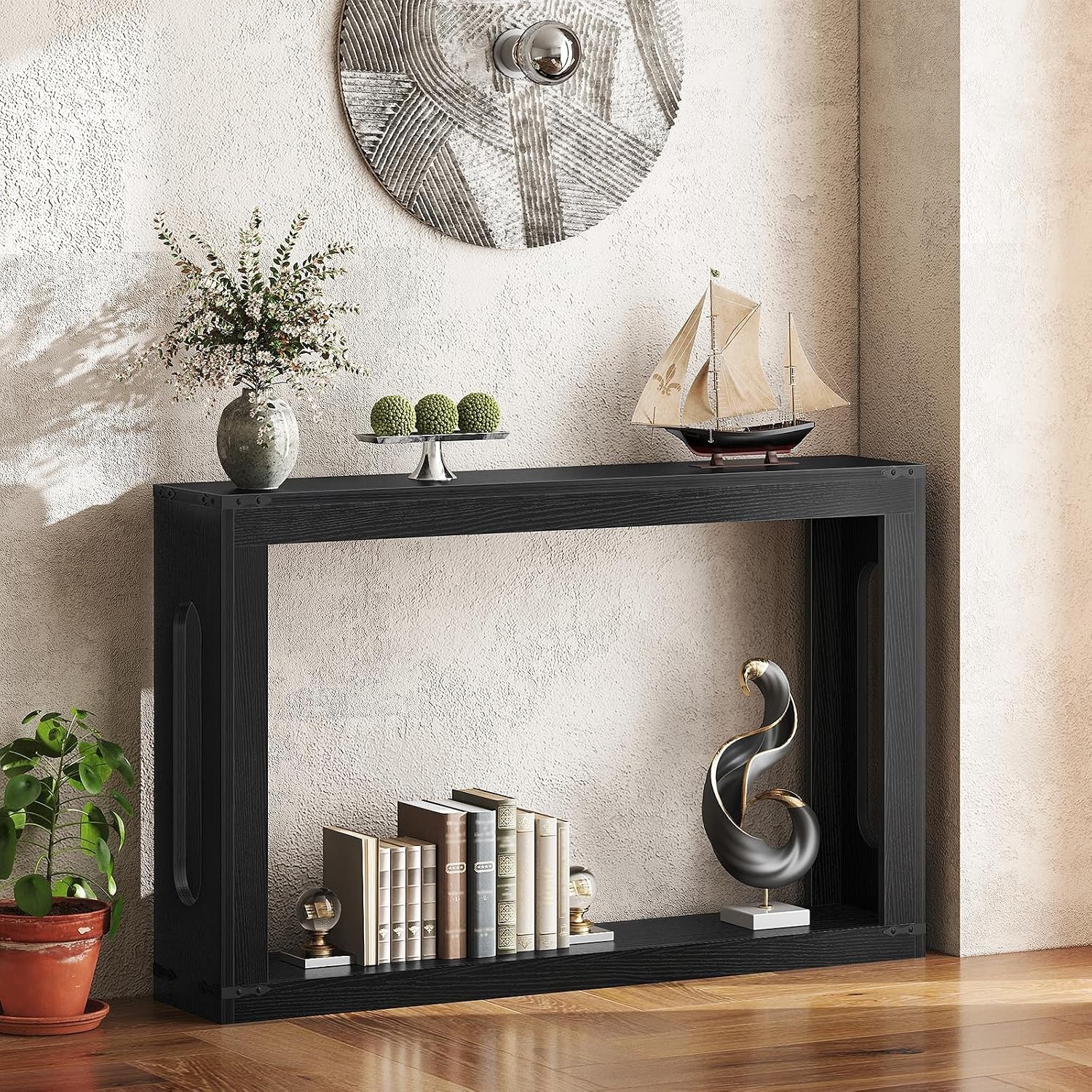 Farmhouse Console Table 47.2 Inches Wooden Sofa Table Behind Couch Table with