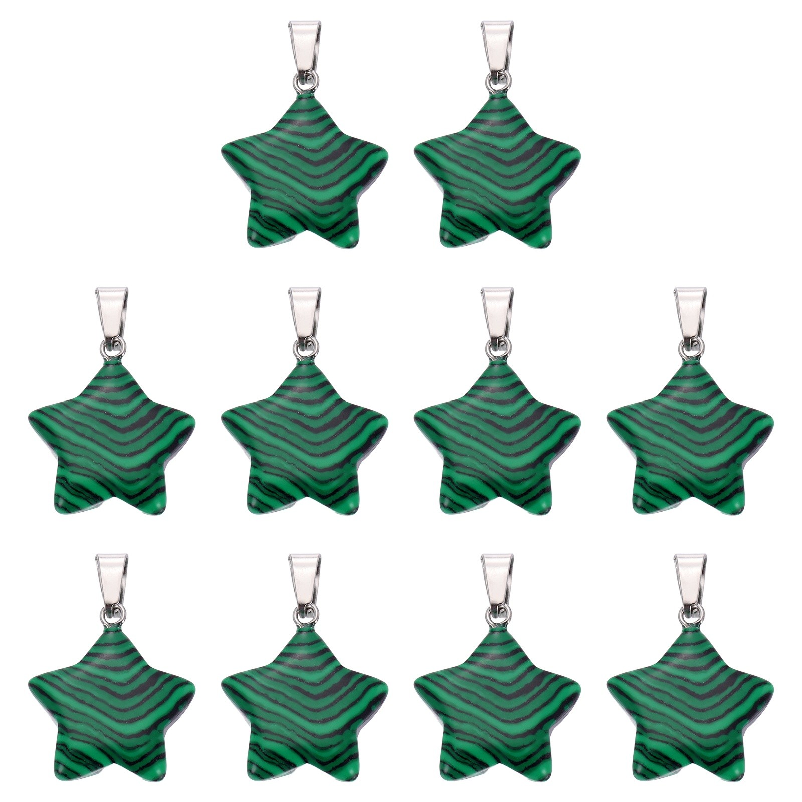 10 Pcs Star Stone Pendants, 20mm Natural Crystal Star Charm Peacock Green
