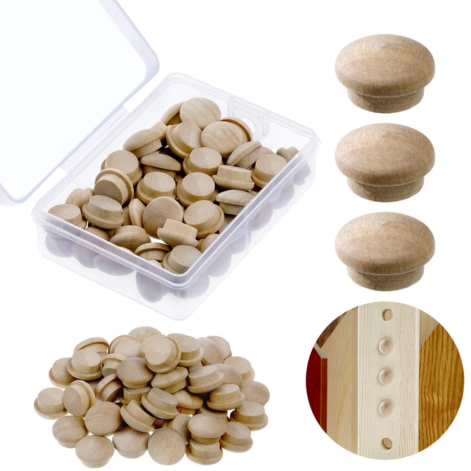 Jetec 50 Pcs 1/2 Inch Wood Plugs for Screw Holes, Wooden Button Beige