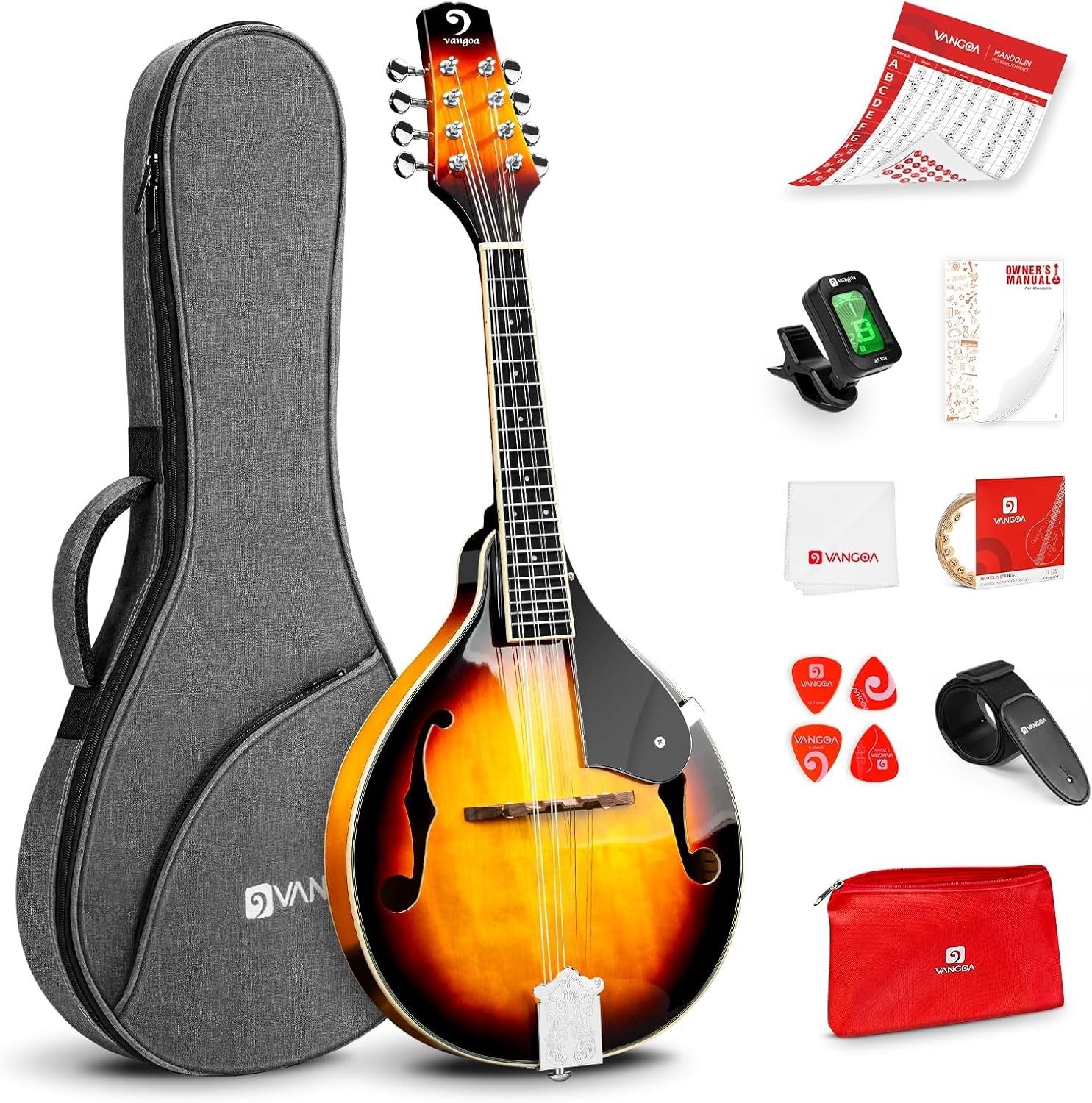 Vangoa Mandolin Musical Instrument A 26 inch, Sunburst Right-handed Basswood