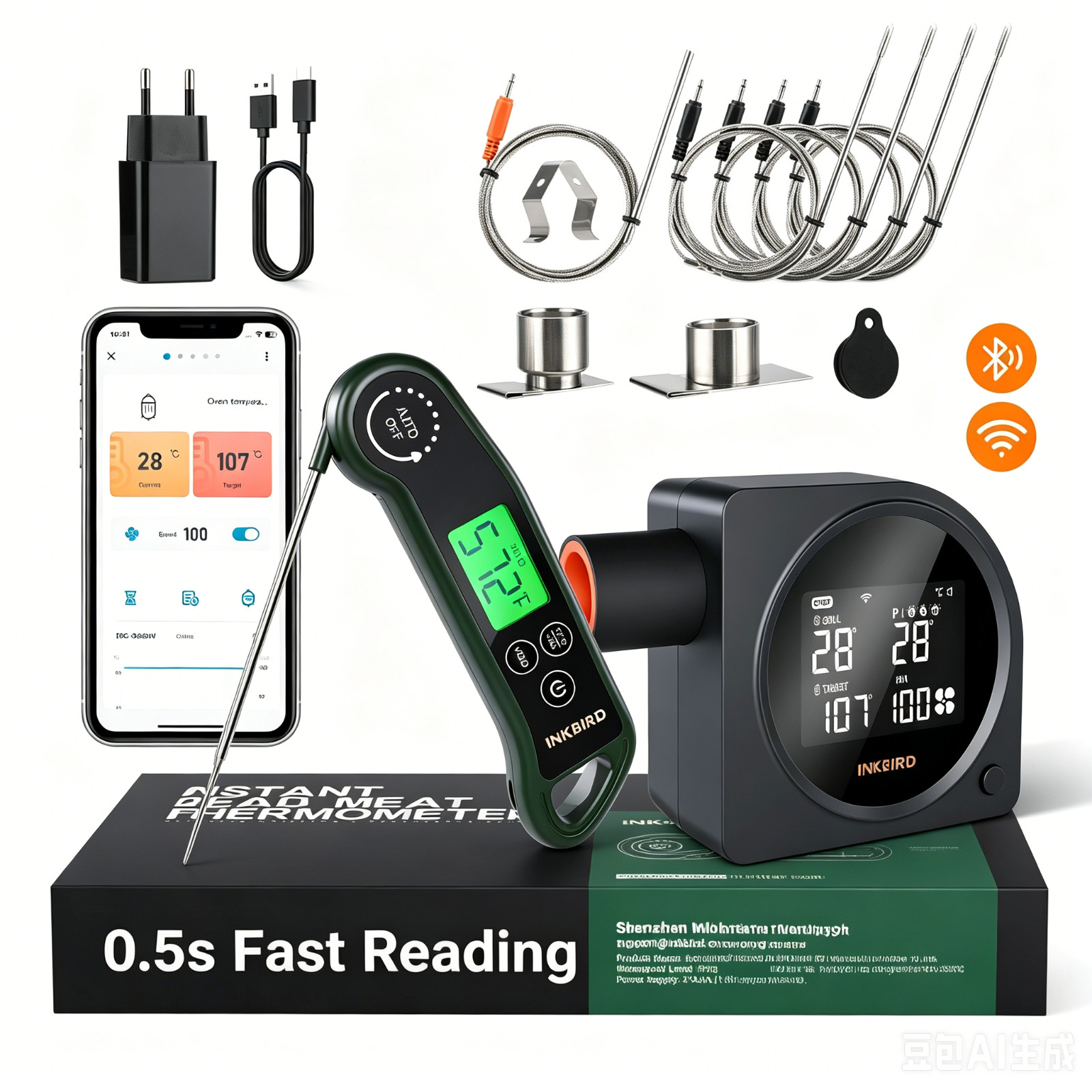 Inkbird Smoker Fan Temperature Controller Meat Thermometer 0.5s Ultra-fast Read