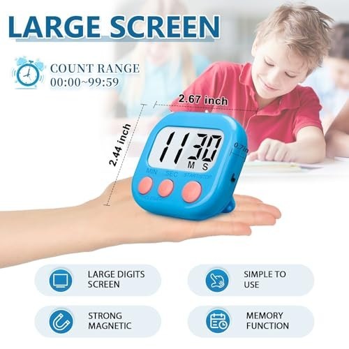 12 Pack Magnetic Digital Timers - Loud Alarm Countdown Timers for Cooking, Class
