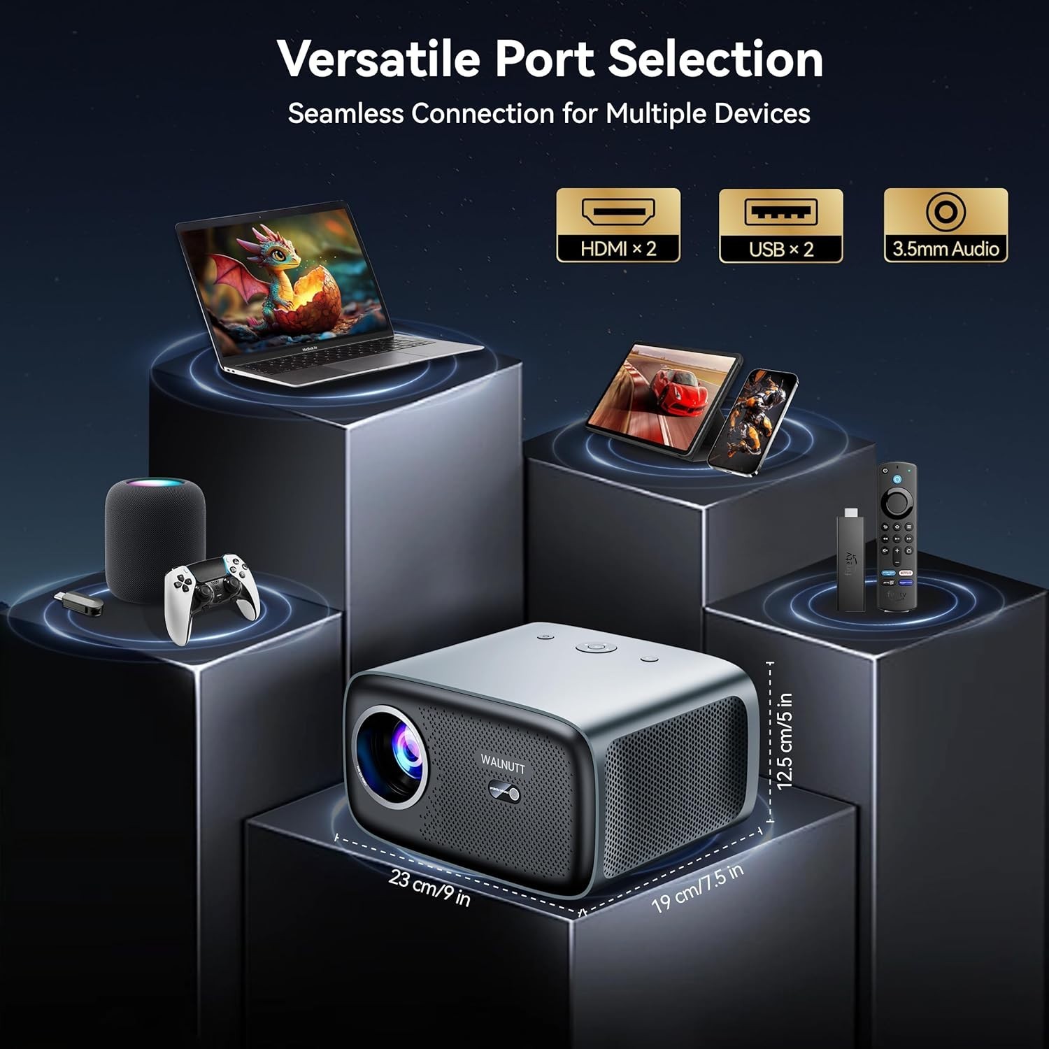 Smart Projector with WiFi and Bluetooth Built-in Streaming Apps Bundle