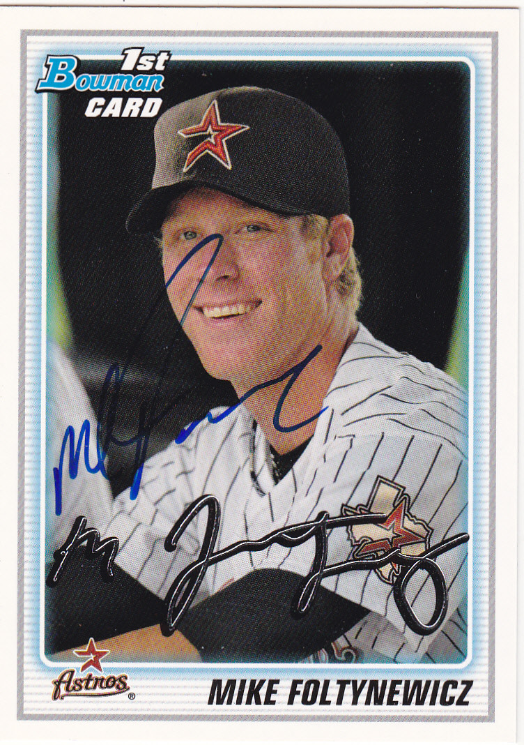 MIKE FOLTYNEWICZ HOUSTON ASTROS SIGNED 2010 CARD TEXAS RANGERS ATLANTA BRAVES