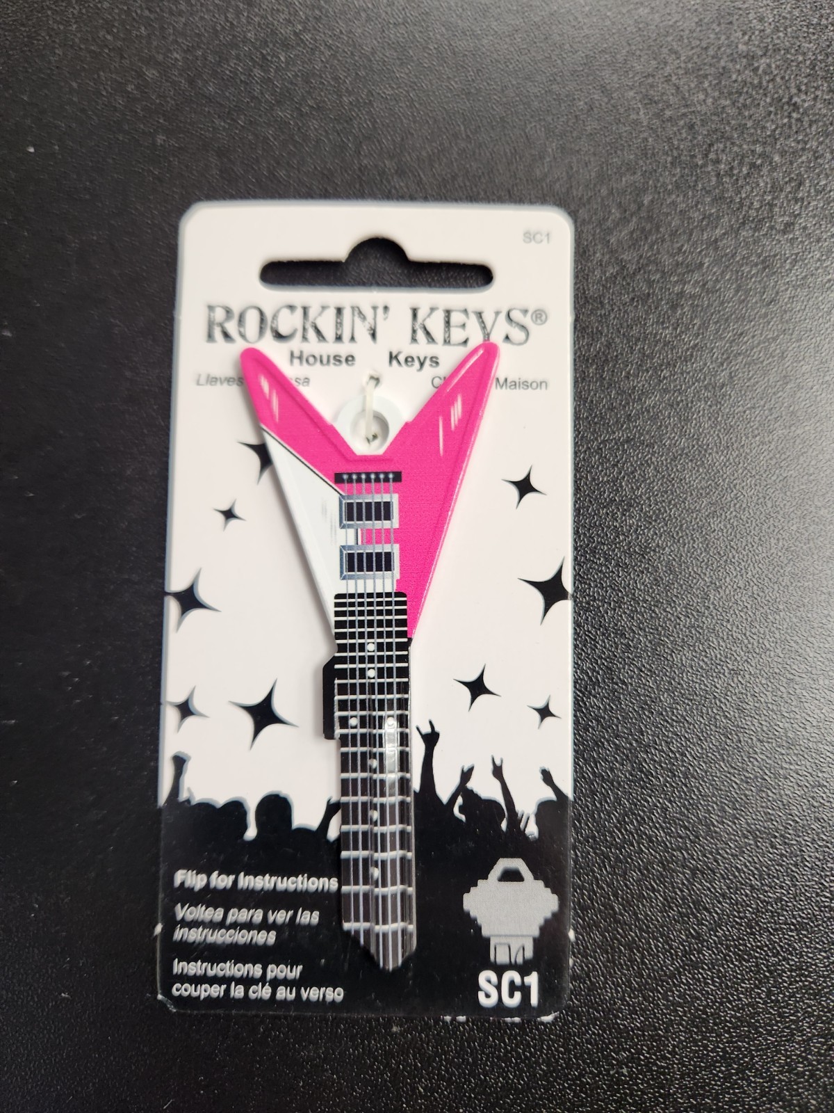 PINK FLYING V GUITAR SHAPED SCHLAGE SC1 KEYBLANK - READ DETAILS BELOW