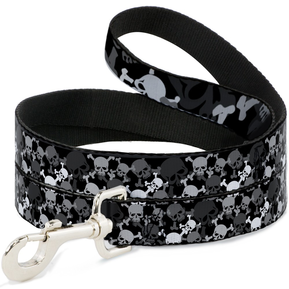 Dog Leash Multi Top Skulls Stacked Blak/Gray/White NARROW 0.5"