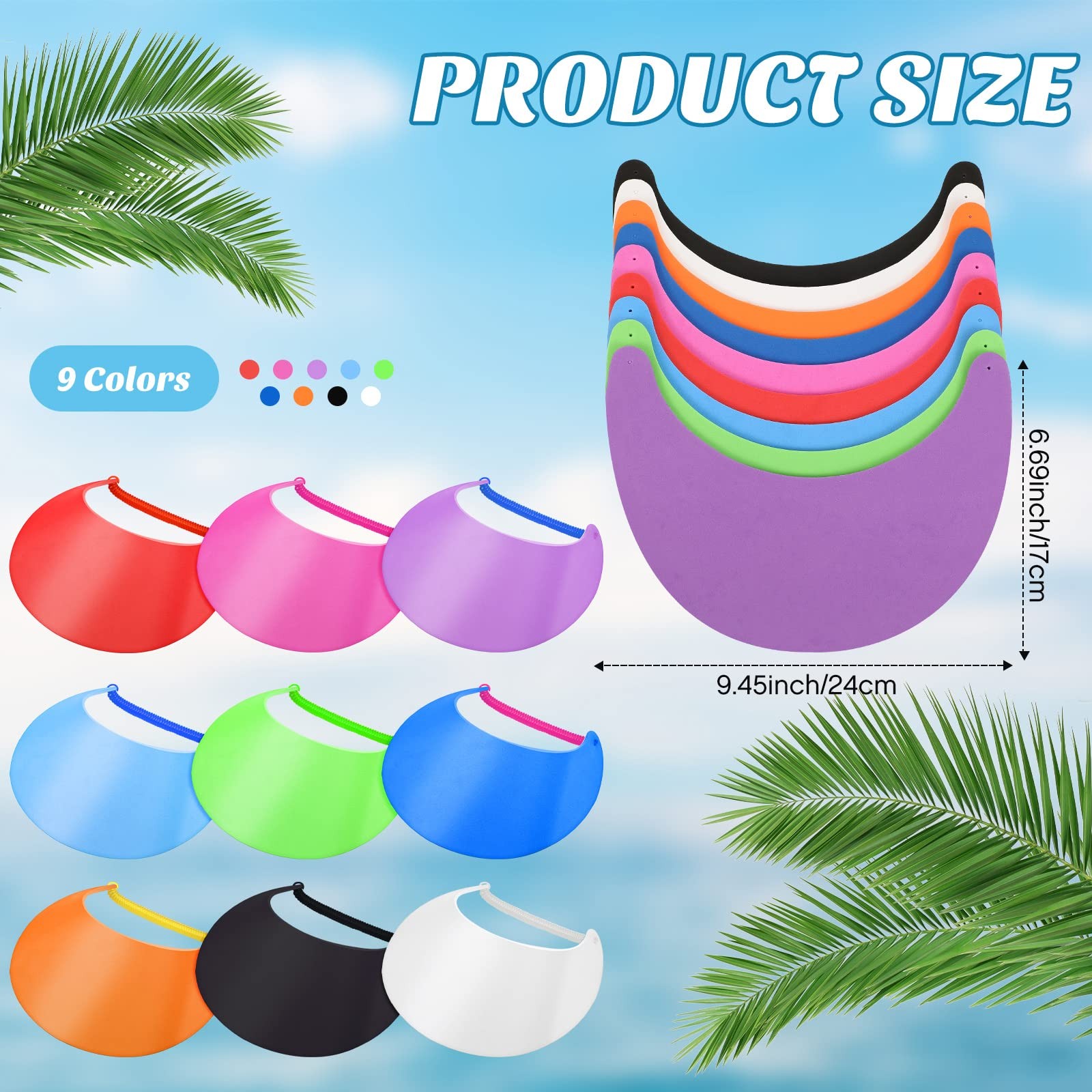 9 Pieces Foam Sun Visors for Women Solid Sun Visor Hat with String Adjustable...