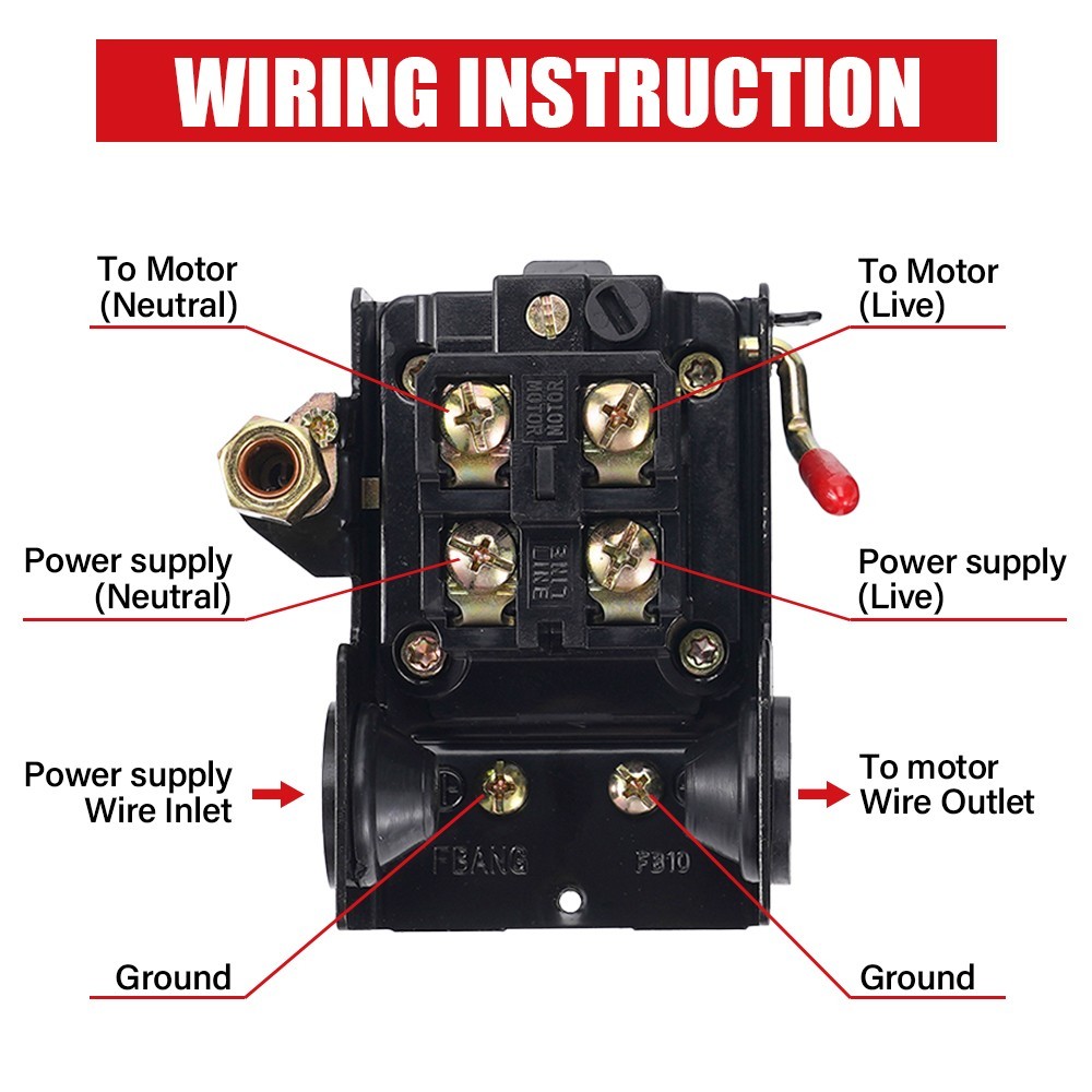Air Compressor Pressure Switch 90–120PSI Controller for Fast Pressure Reduction