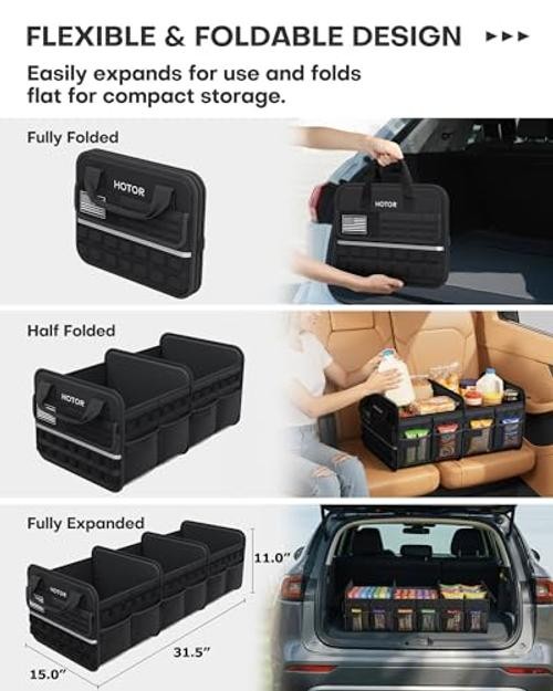 Tactical Car Trunk Organizer - Foldable Trunk Organizer for SUV XX-Large Black
