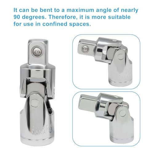 3 Pcs Universal Joint Socket Set, Ball Spring Design, 1/4", 3/8", 1/2" Chrome