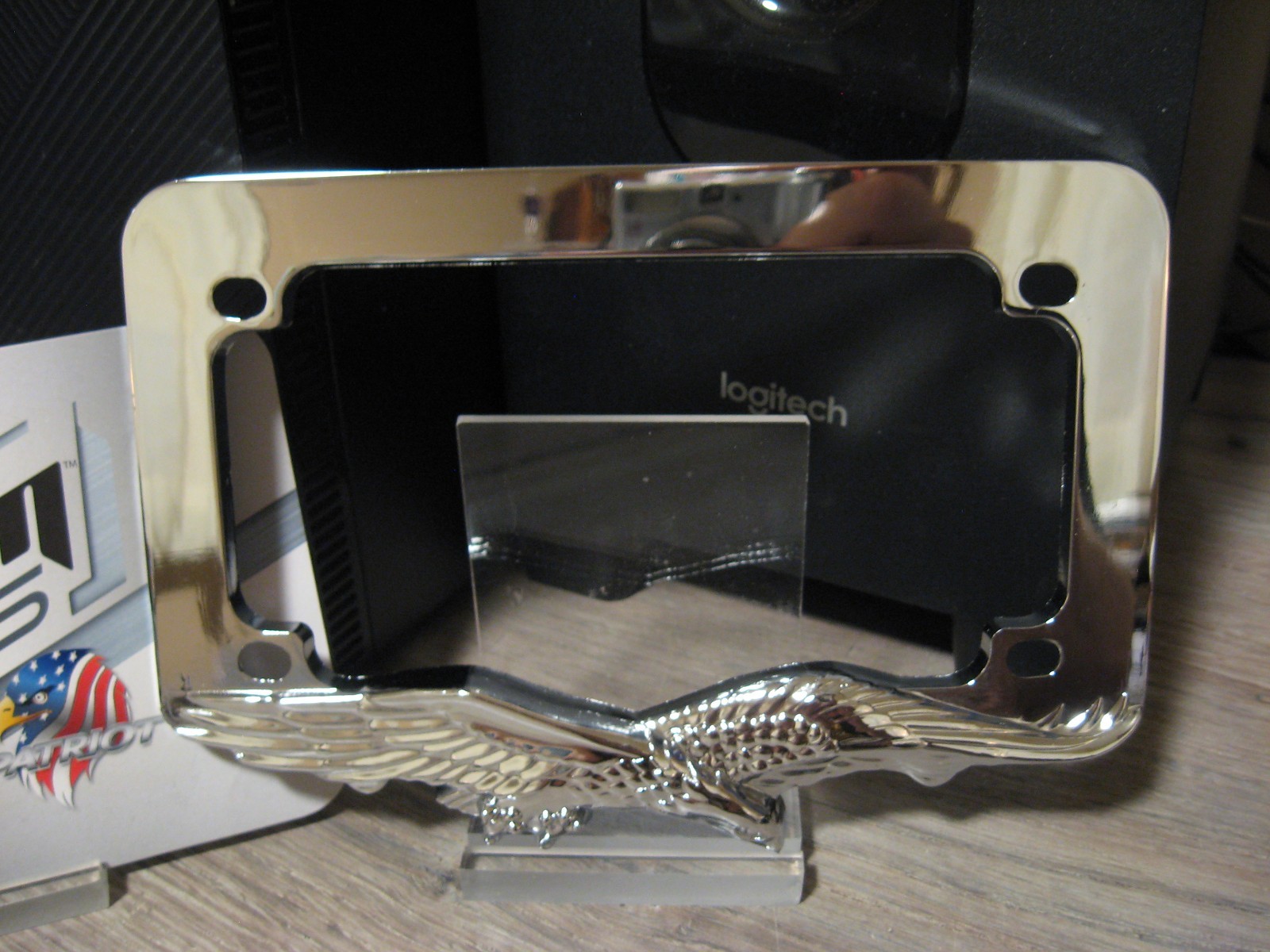 NEW Chrome Metal Motorcycle License Plate Frame 92732 - Flying Eagle Design