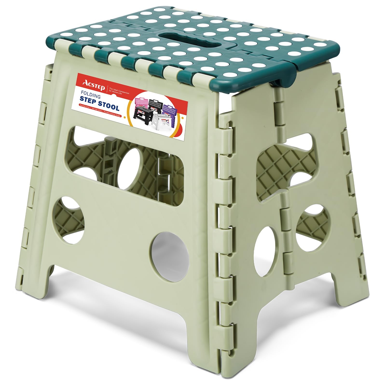 Green 13 Inch Folding Step Stool Foldable Kids Adults 300 Lb Capacity Home