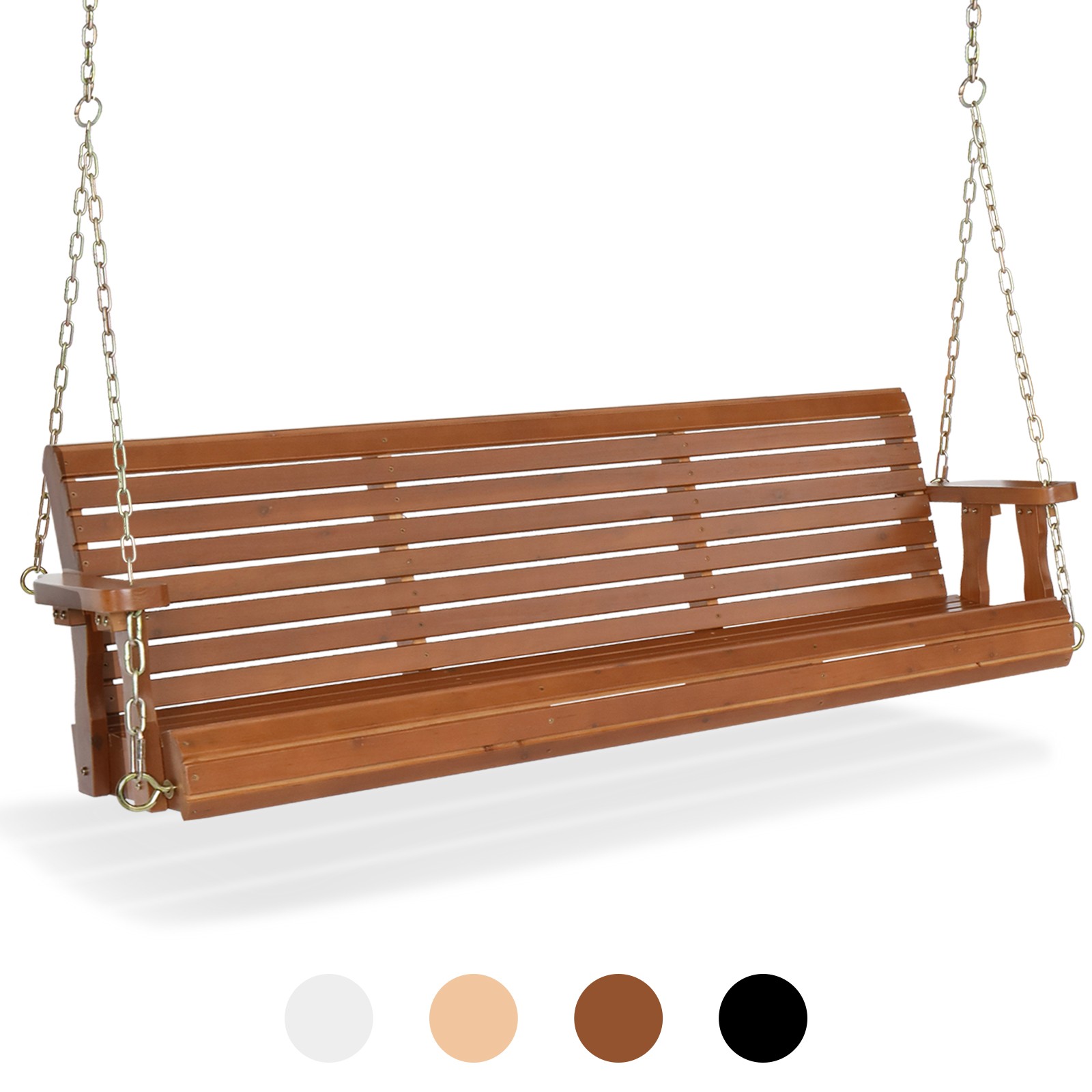 Heavy Duty 880LBS 5FT Patio Wooden Porch Swing with Hanging Chains for Garden