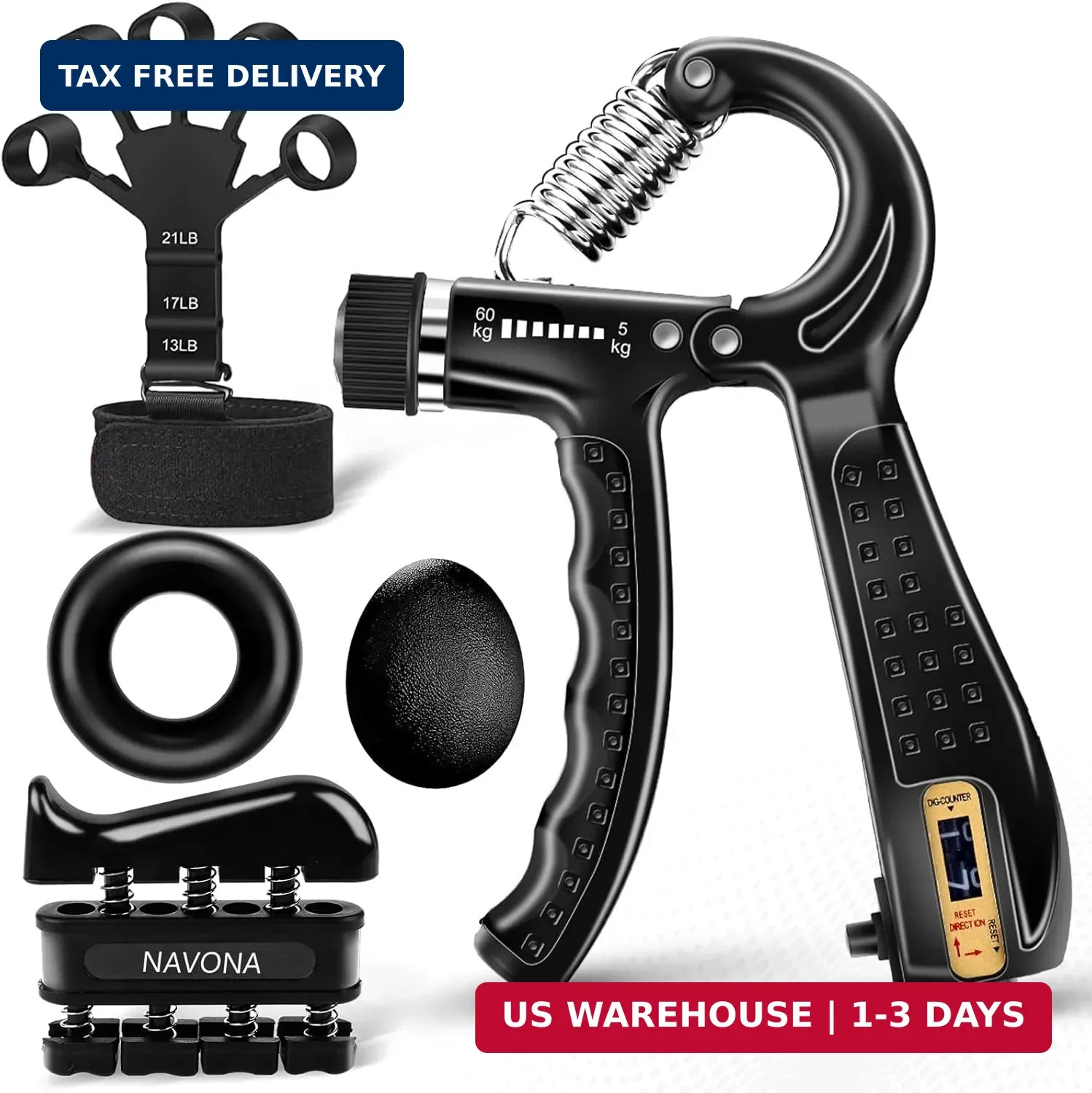 5 PCS Grip Strength Trainer Kit, Hand Gripper Strengthener, Forearm Strengthener