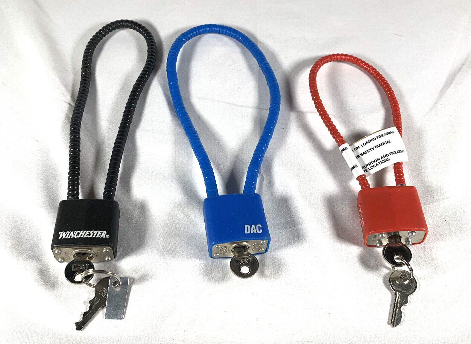 Lot Of 3 Firearm Locks for Handgun Rifle Shotgun Pistol Gun Cable Storage Locks
