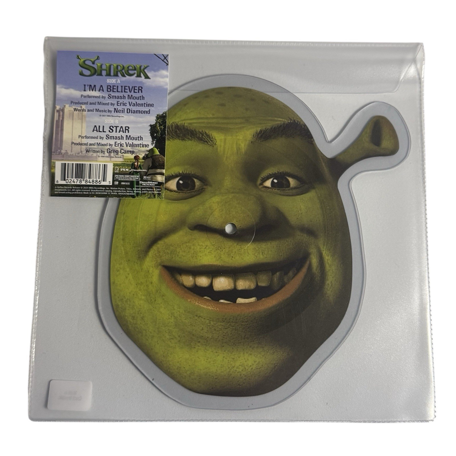 Shrek Shaped Die Cut Vinyl 7” Smash Mouth I’m a Believer/All Star SEALED
