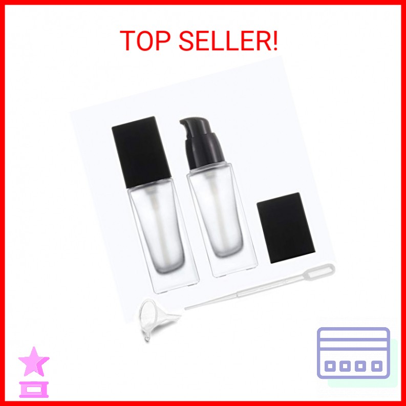 2 Pack 30ml/1 Oz Frosted Glass Foundation Bottle,Empty Refillable Square Lotion