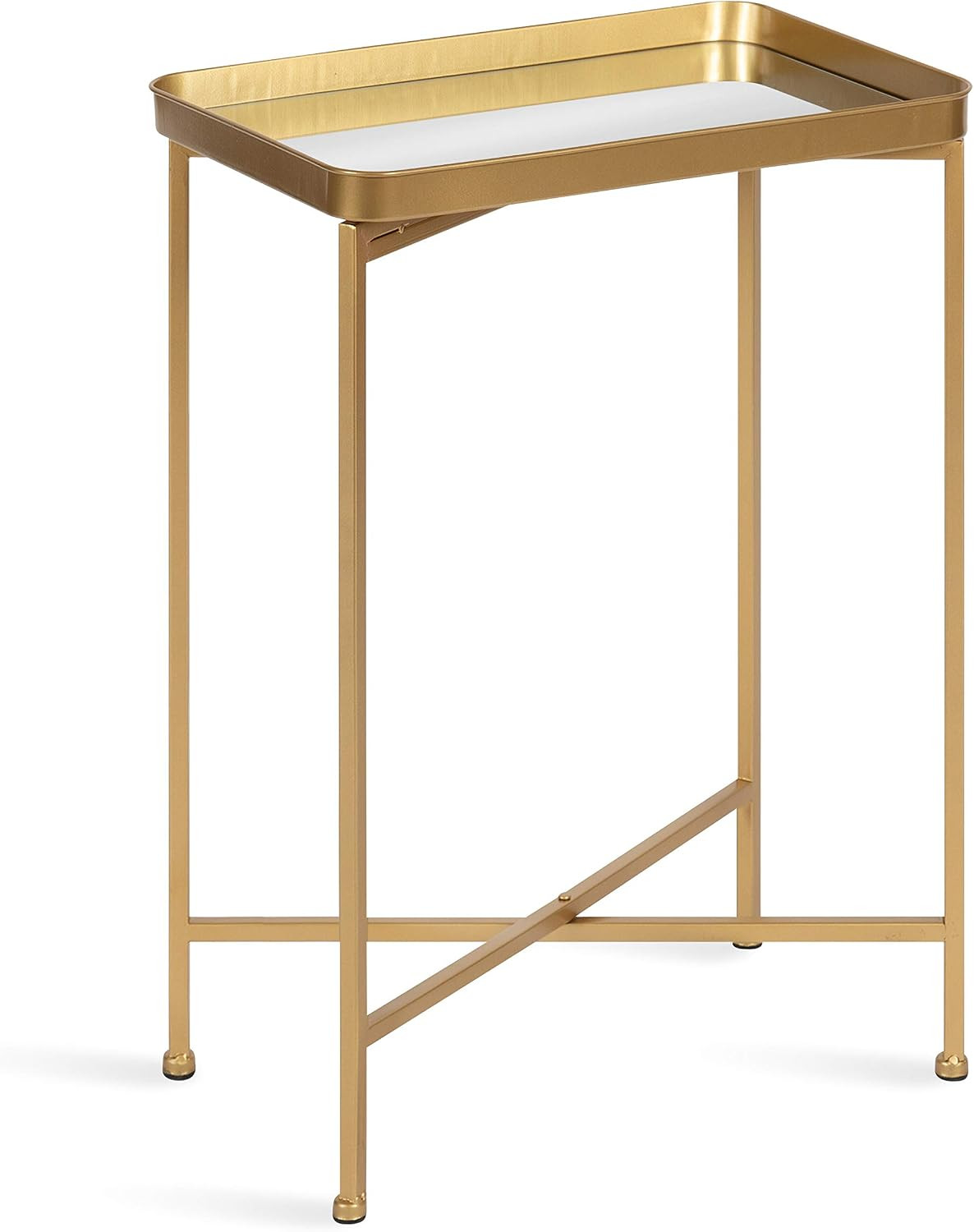 Celia Modern Mirrored Tray Side Table, 18 X 12 X 26, Gold, Foldable Rectangular