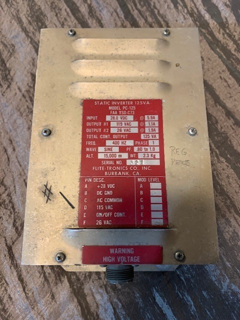 Flite-Tronics PC-125 125VA Static Inverter 28VDC Aviation Avionics
